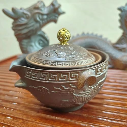 Miniatura 8 de Juego de té chino de gongfu con forma de dragón chino, cocción a mano pura, con tetera giratoria 360 e infusor, adecuado para oficina, hogar, regalo