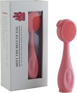 Facial Cleansing Brush, Silicone Jade Vibration Heating Facial Brush, Electric Smart Cleansing Brush, Facial Cleanser, Rose Quartz Brush With Heating Technology, Sonic Vibration, Waterproof, & Real Jade Stone