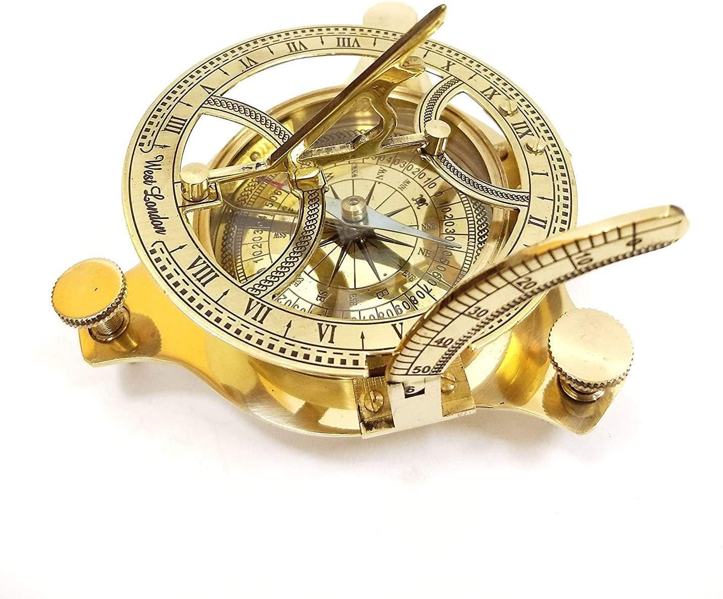 Shiny Solid 4" Sundial Brass Compass & Sundial Clock,Antique Gift Items by Allory Tech