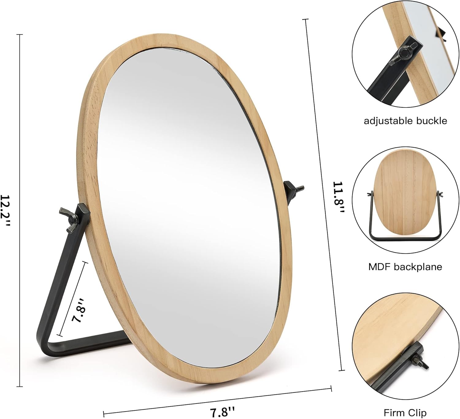 Vanity Makeup Table Mirror - Desk Mirrors 360 Adjustable Rotation,Wood Framed Small Standing Mirror for Bedroom,Tabletop,Office,Antique,Dresser,Countertop 11.8'' x 7.8''