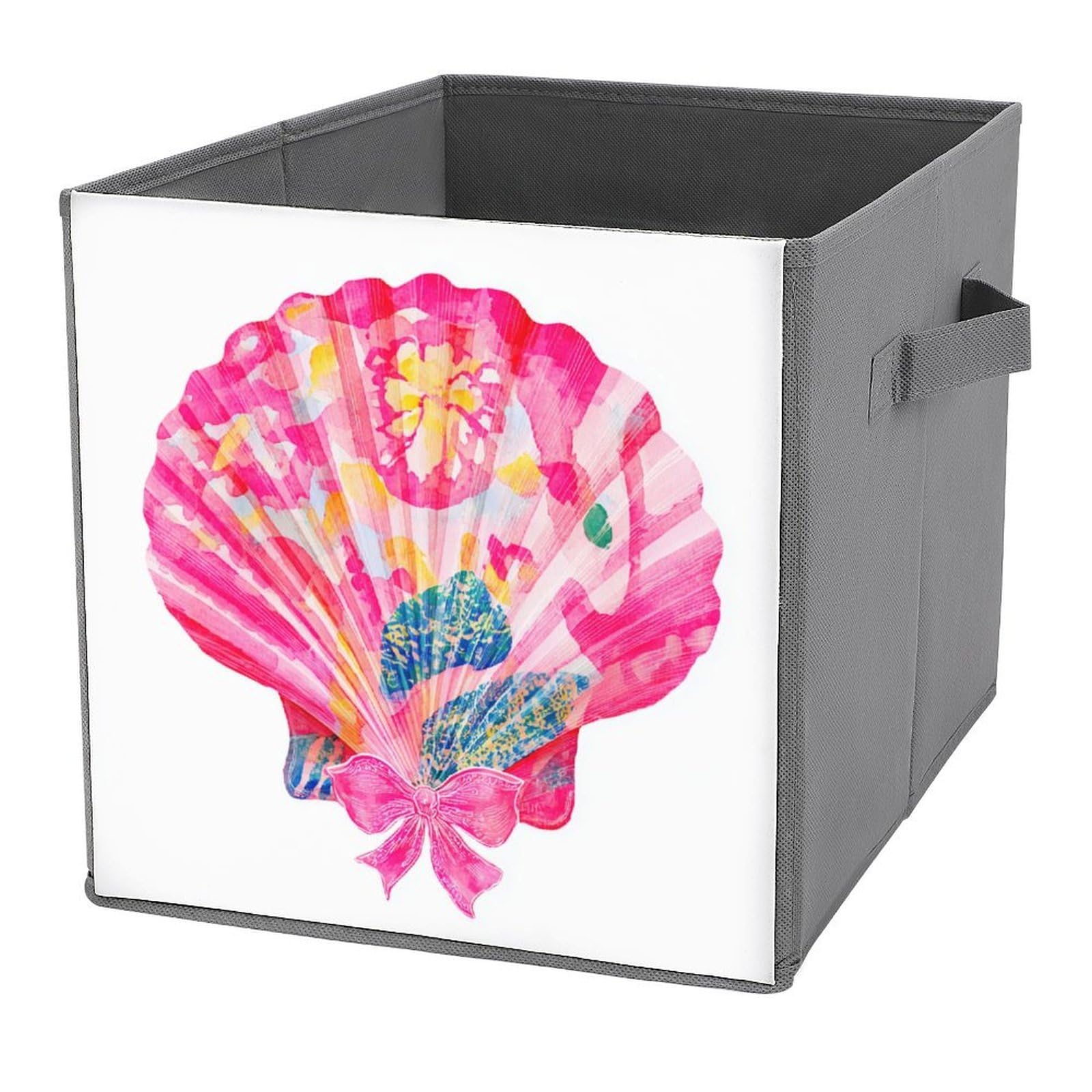 Jubonexis Preppy Neon Pink Sea Shell Cube Storage Bins Storage Cubes Foldable Decorative Fabric Storage Baskets Home Organizers with Handles for Shelves,Closet, 27x27 CM