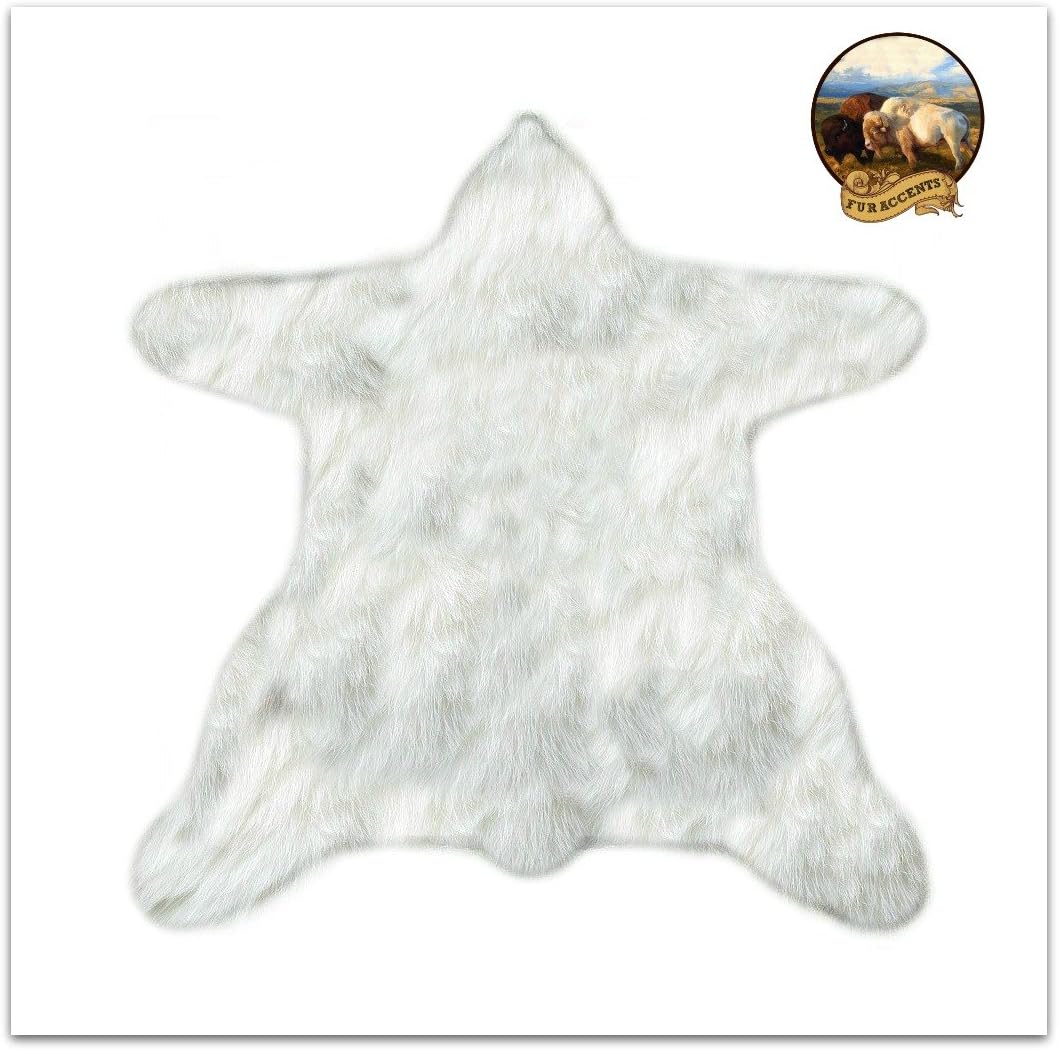 Fur Accents Bear Skin Shag Rug - Plush Premium Faux Fur - Alaskan Bear - Life Size - 6 ' - Available in Nine Designer Colors (White)