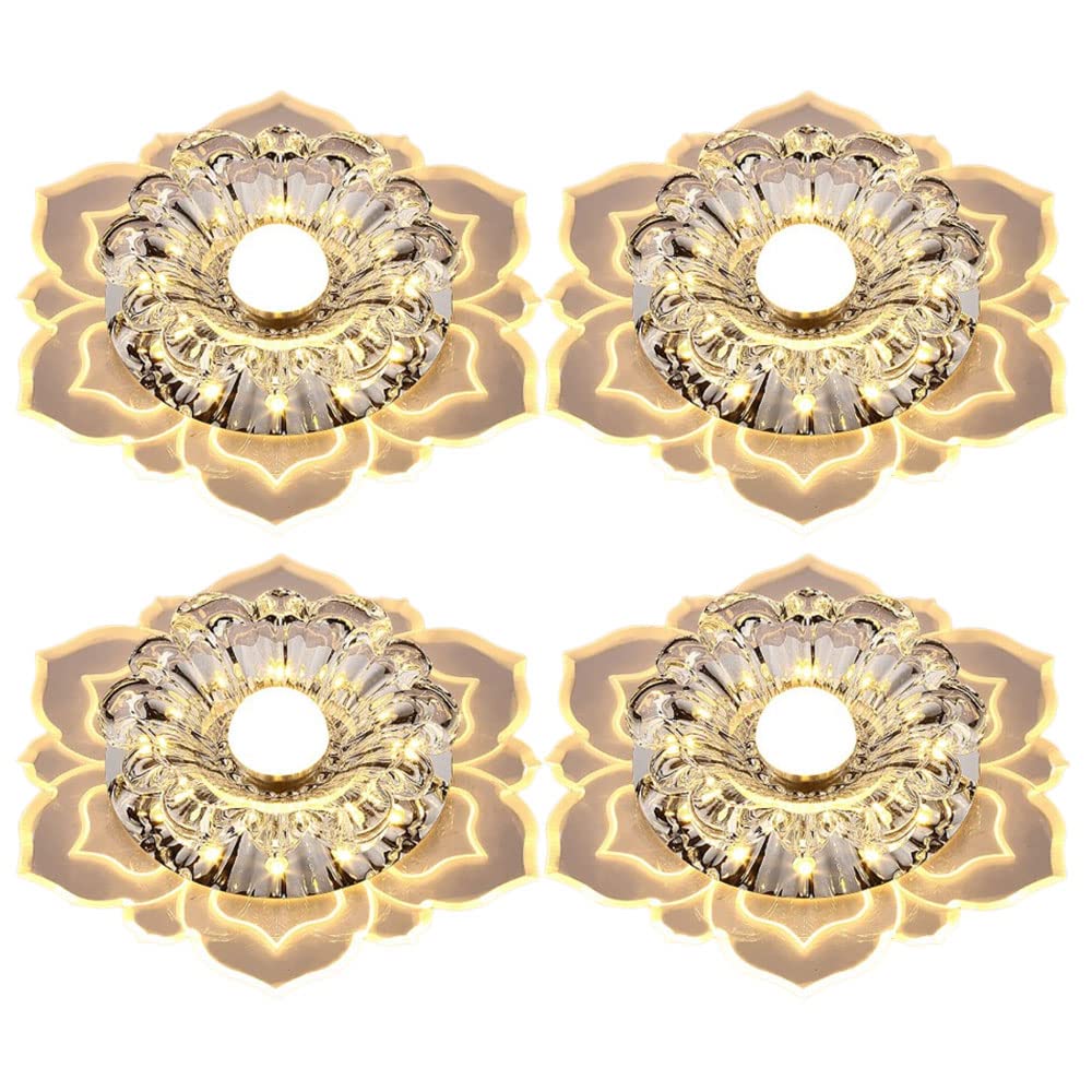 4 Pezzi di Cristallo da Incasso da Incasso Illuminazione A LED per Lampada D'ingresso, Luce A Disco A LED Senza Canless, Lampade A Forma di Fiori A Scomparsa