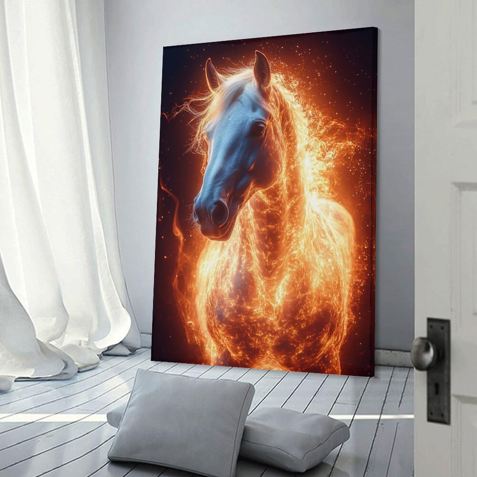 Junmoney Room Decor Wall Art Fiery Horse Portrait, 24x36inch(60x90cm), for Living Room, Lounge Or Sitting Room, Canvas Styling for A Polished Room Look