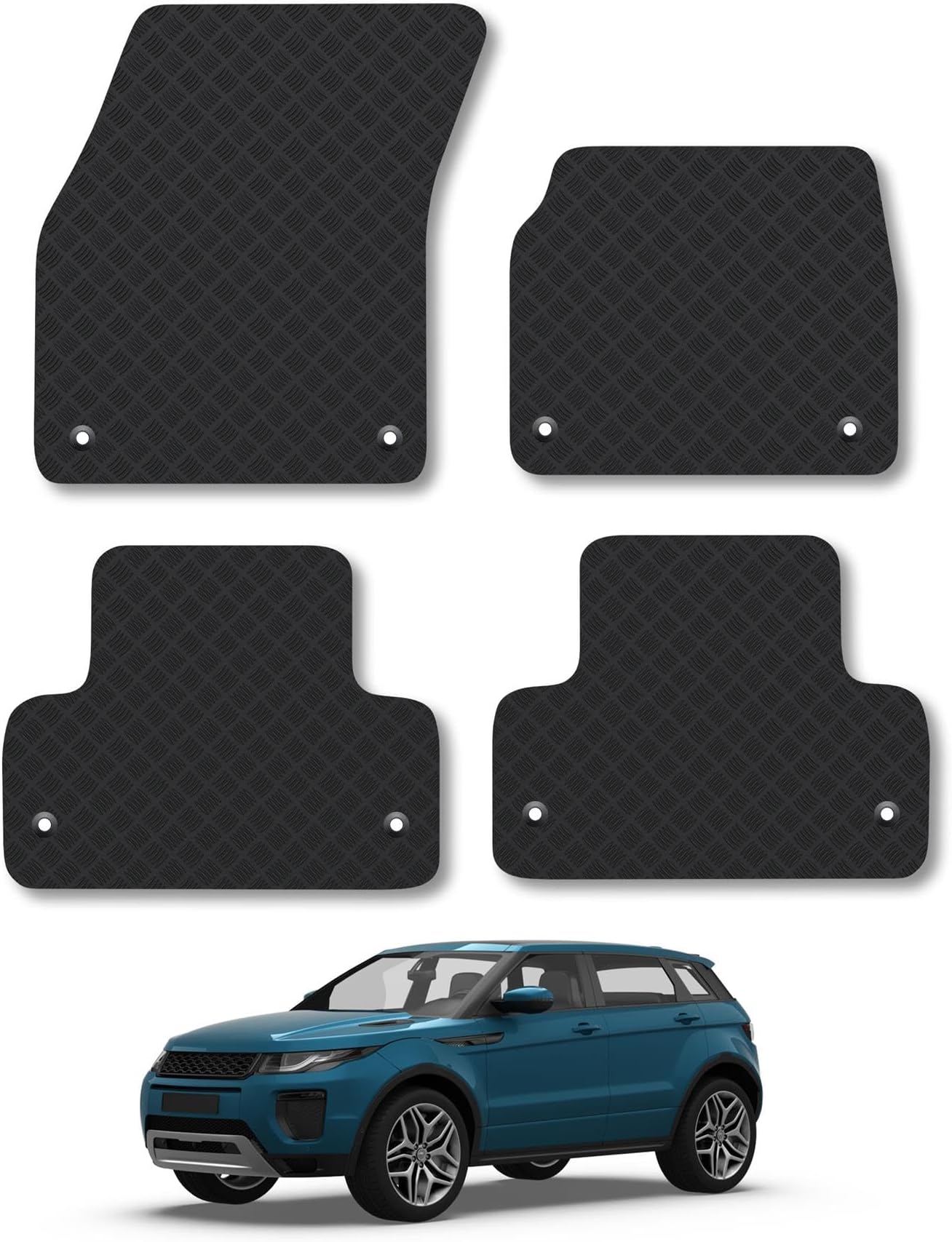 Range Rover Evoque (2013-2019) Rubber Car Mats Accessories Tailored Fit Compatible Accessory Waterproof Protection Non-Slip Floor Mats Full Coverage Durable Front Rear Set Coverage with Clips