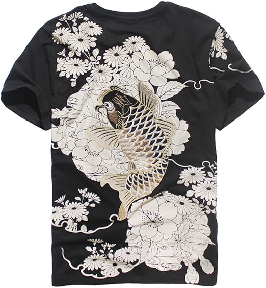 Amazon Co Jp スゴフィ Sgfy メンズ Tシャツ 半袖 刺繍 和柄 刺青鯉柄 花柄 プリント 桜 鯉柄 ファッション