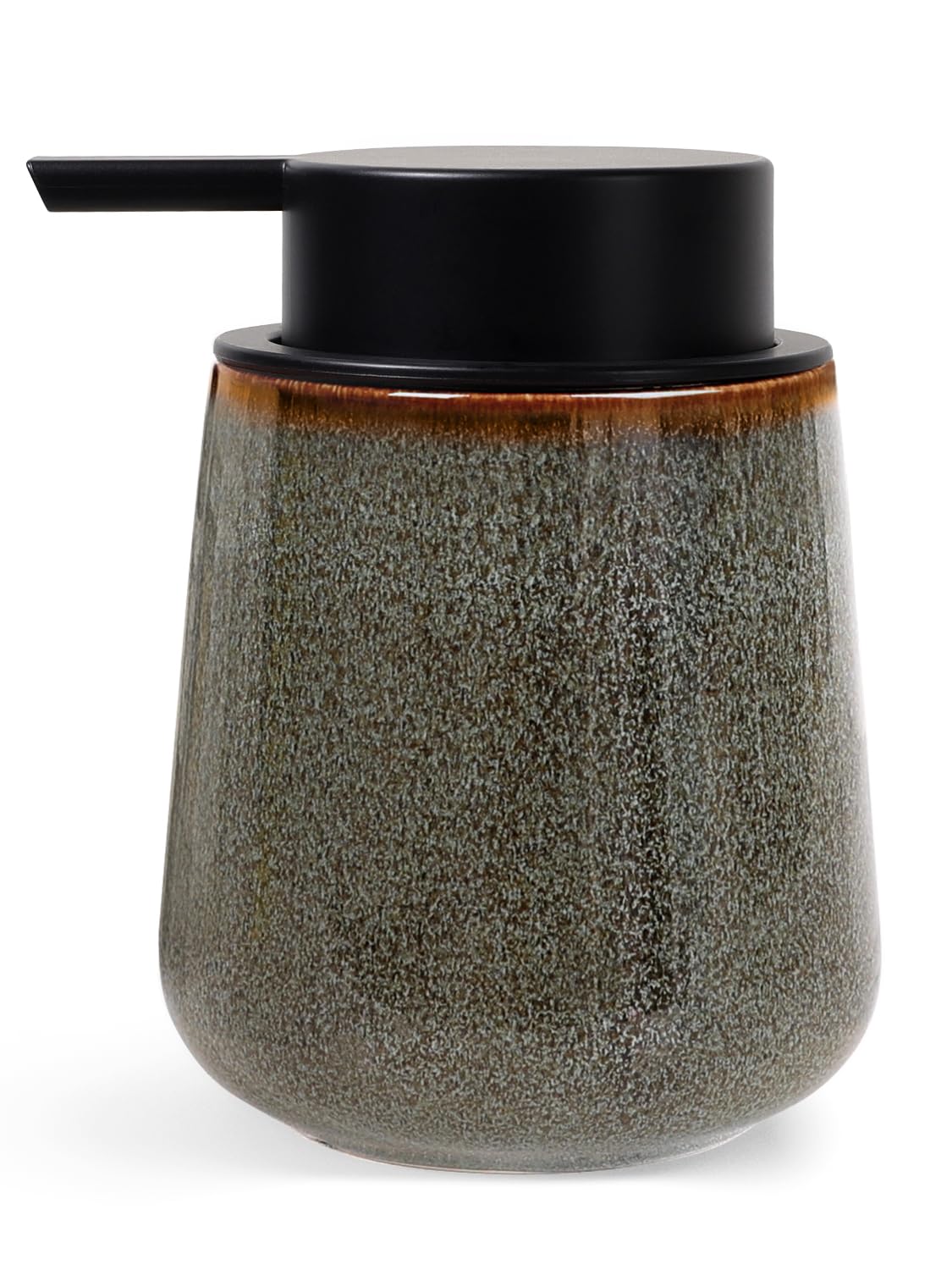 Seifenspender aus Natürlichem Porzellan Spülmittelspender, 350ml Seifenspender Steingut Soap Dispenser für Bad, Küche, Nachfüllbar Flüssigseife Spender mit Groß Pumpenkopf, Grün Braun