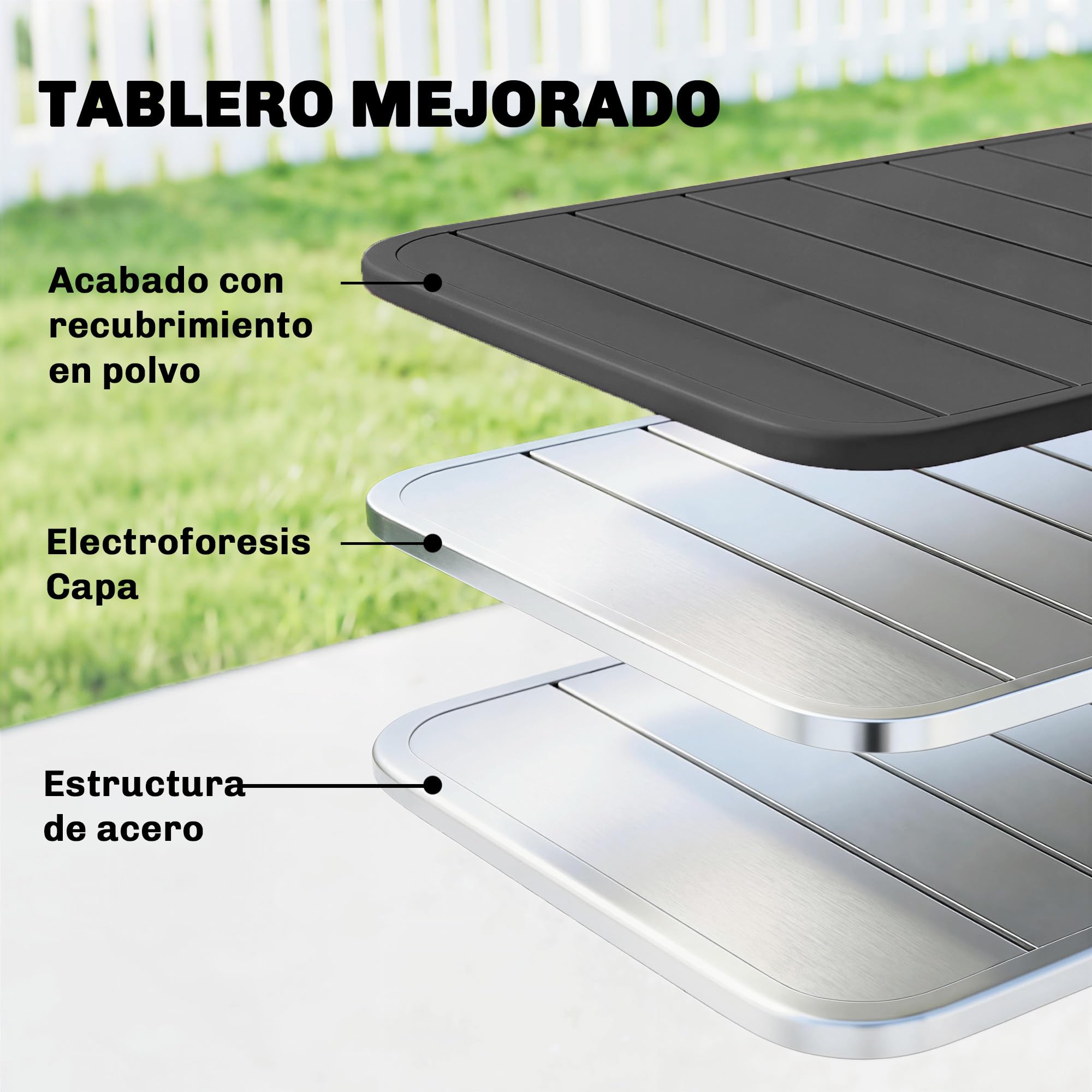 Outsunny Mesa de Comedor de Jardín Rectangular de Acero 120x70x72 cm Gris | Mesa de Terraza Exterior con Tablero con Listones, para 4 Personas, Carga 50 kg, para Patio, Balcón