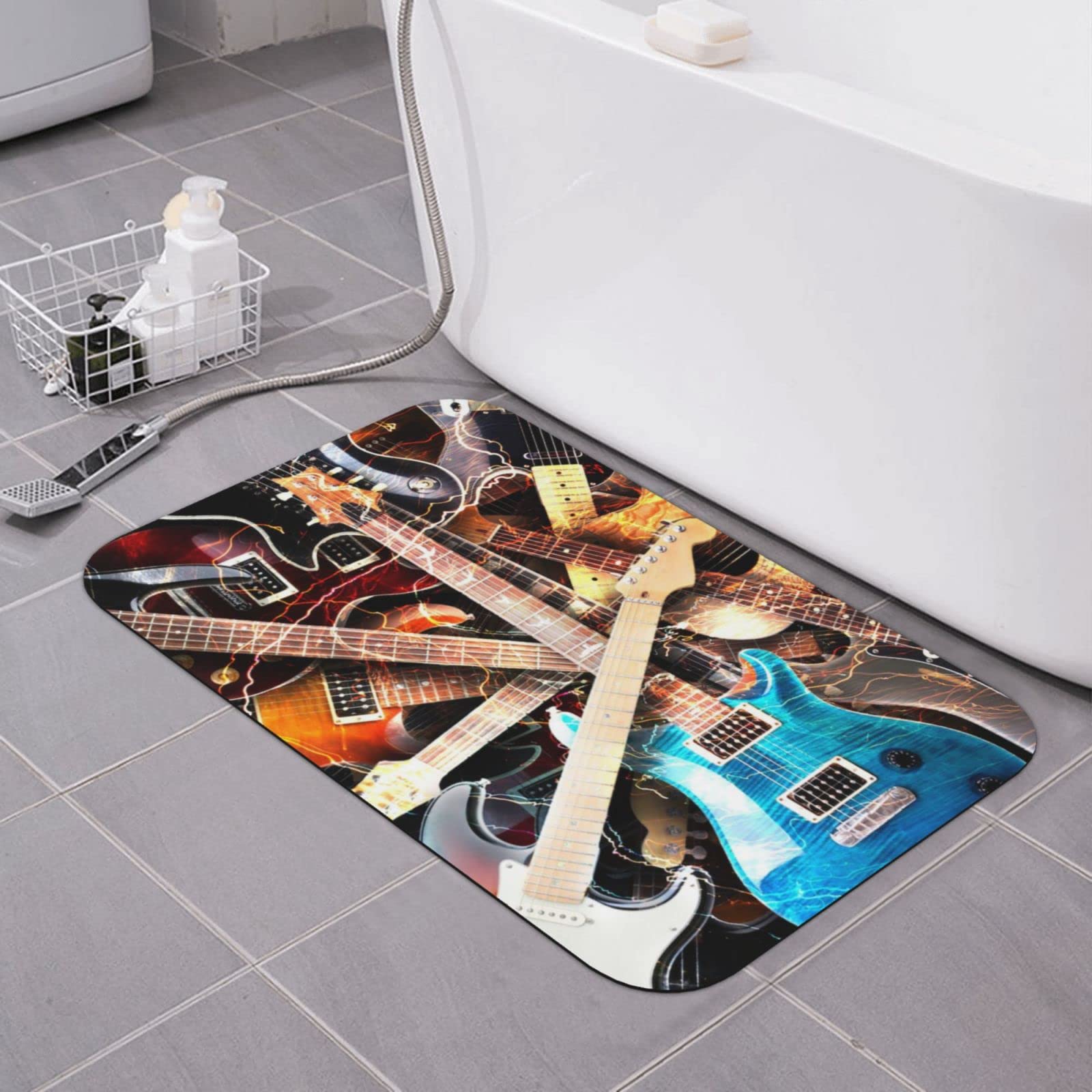 Tapis de baignoire à séchage rapide motif guitare 40x61 cm pour douche
