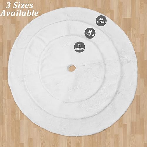 Miniatura 5 de Faldas de árbol de Navidad de piel sintética de 48 pulgadas, faldas de felpa blanca, tapetes grandes para árbol de Navidad, adornos de Feliz