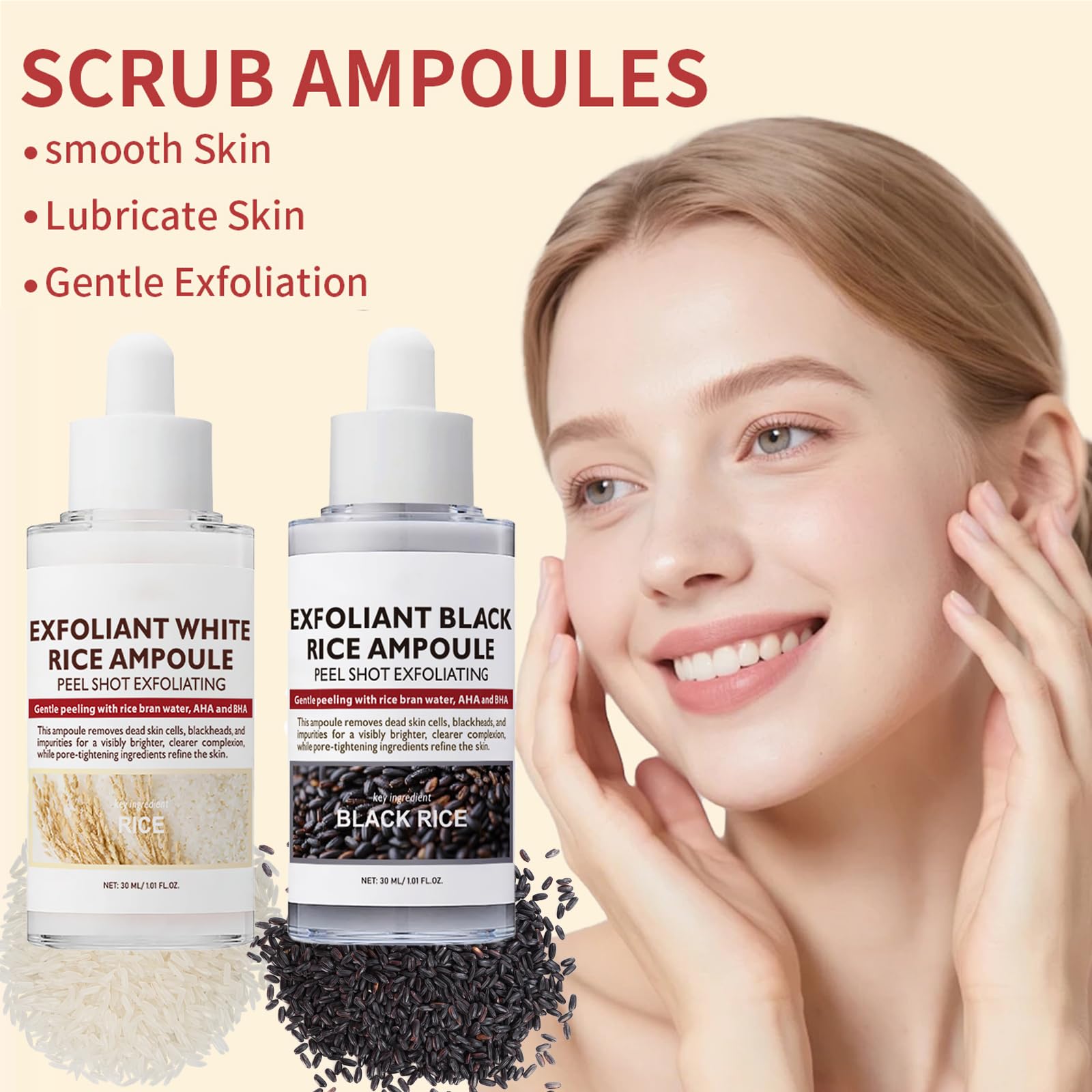 Black and White Rice Exfoliant, 2PC Peel Shot Glow Rice Ampoule Duo White Rice + Black Rice Ampoule - Image 2