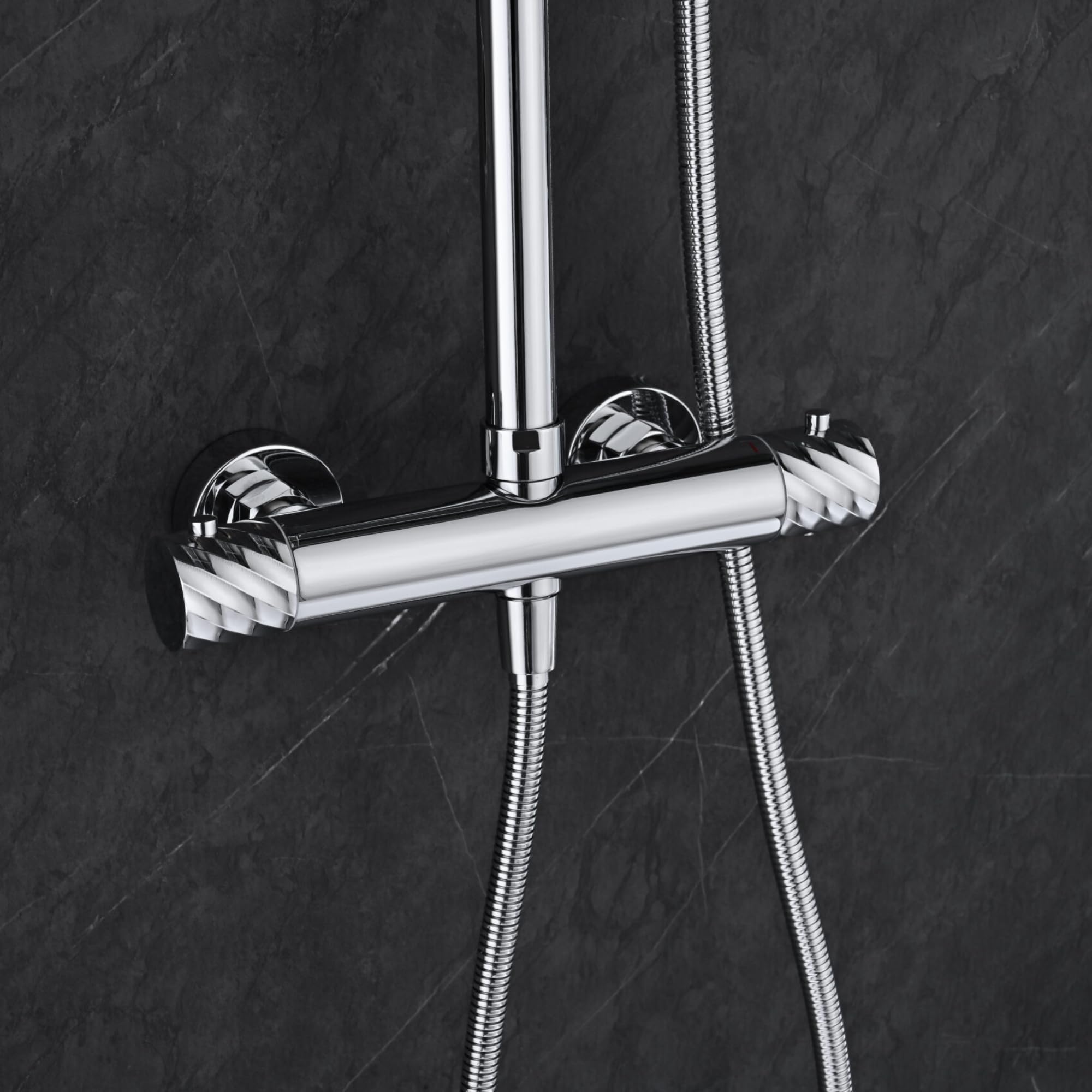 IMEX - Columna Ducha Termostatica con Grifo | Conjunto de Ducha con Alcachofa y Rociador Antical Efecto Lluvia | Griferia en Latón y Acero Inox S.304 con Barra Extensible | Serie Bless | Color Cromado