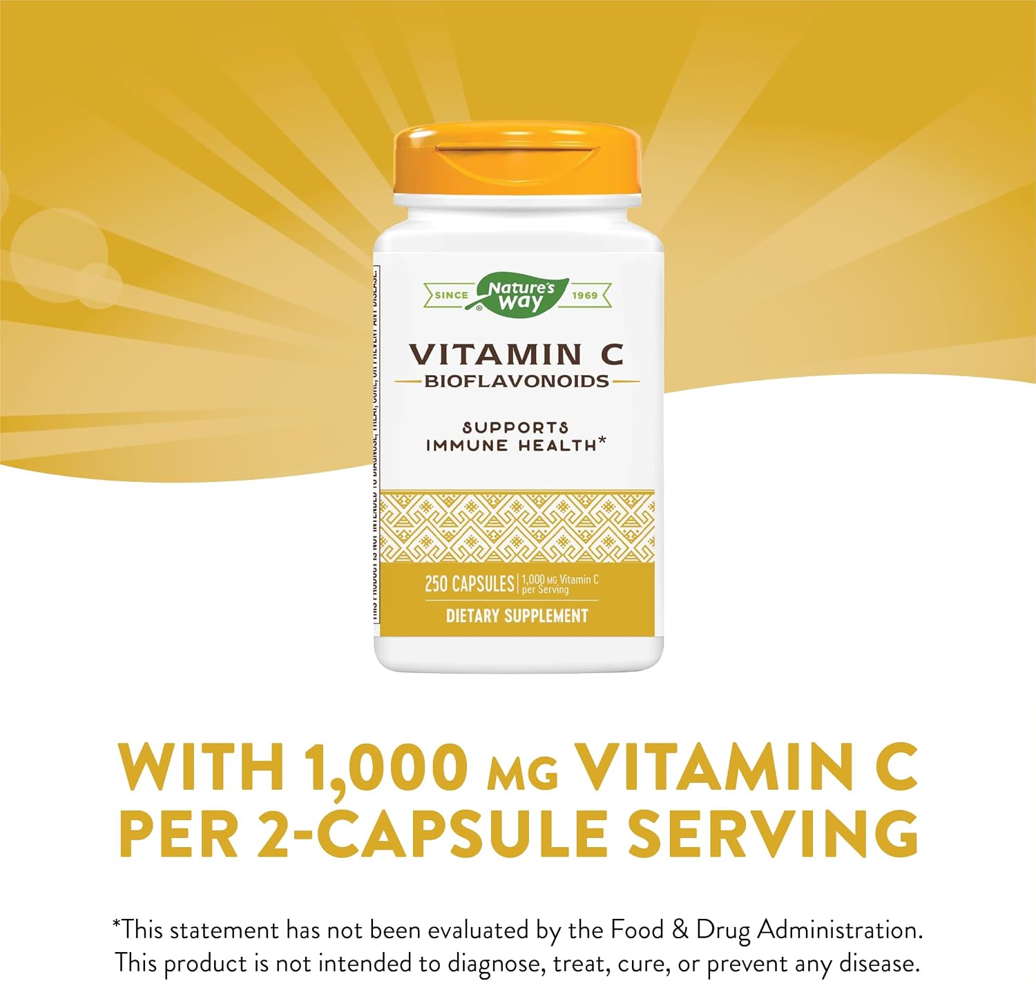 Nature's Way Vitamin C with Bioflavonoids, Immune Support*, 1000 mg per serving, 250 Capsules