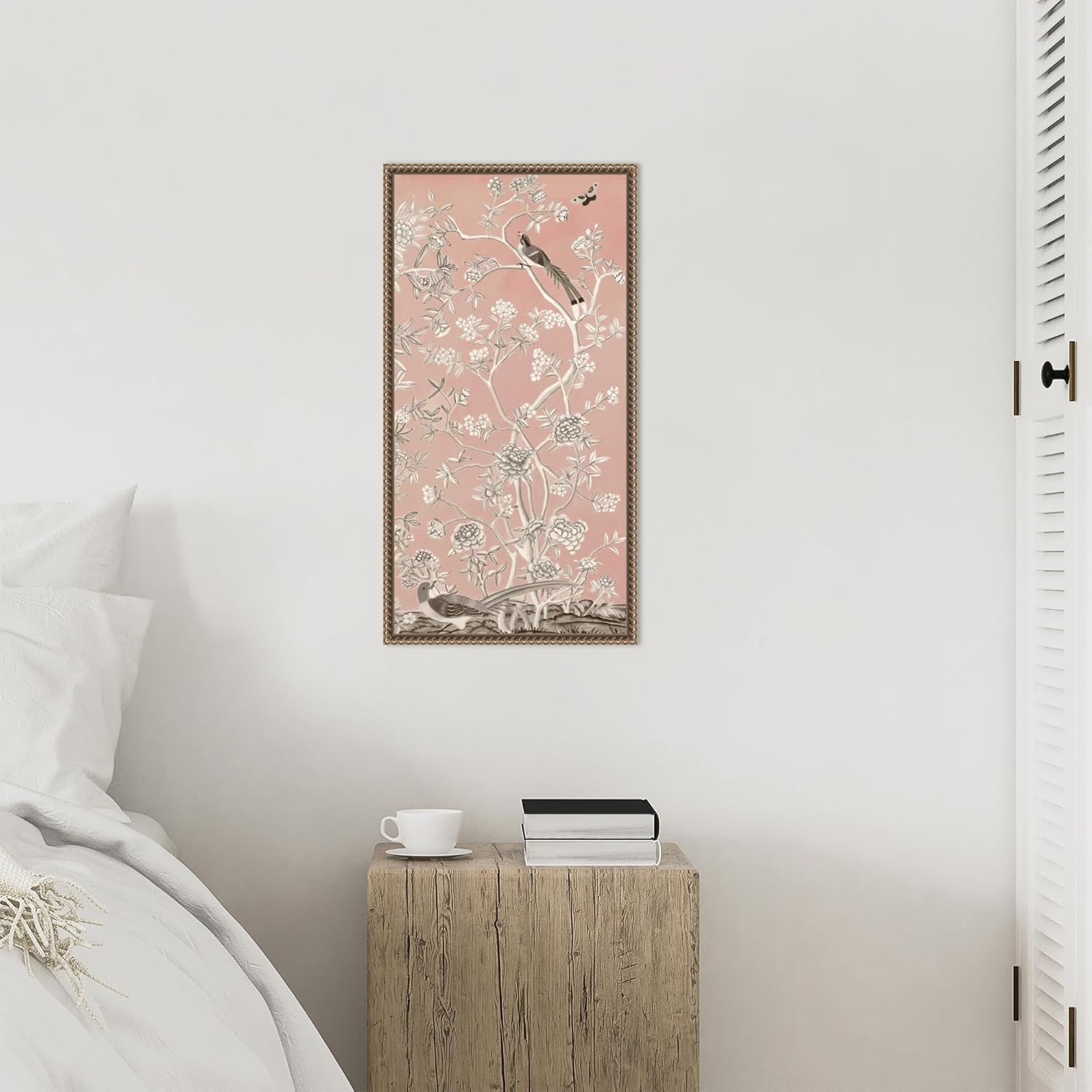 Amanti Art Framed Canvas Wall Art 27x14 Blush Chinoiserie I by Naomi McCavitt, Framed Wall Art Canvas, Animals Artwork, Traditional Decor, Medium Poster Painting for Living Room, Bedroom, Bathroom,