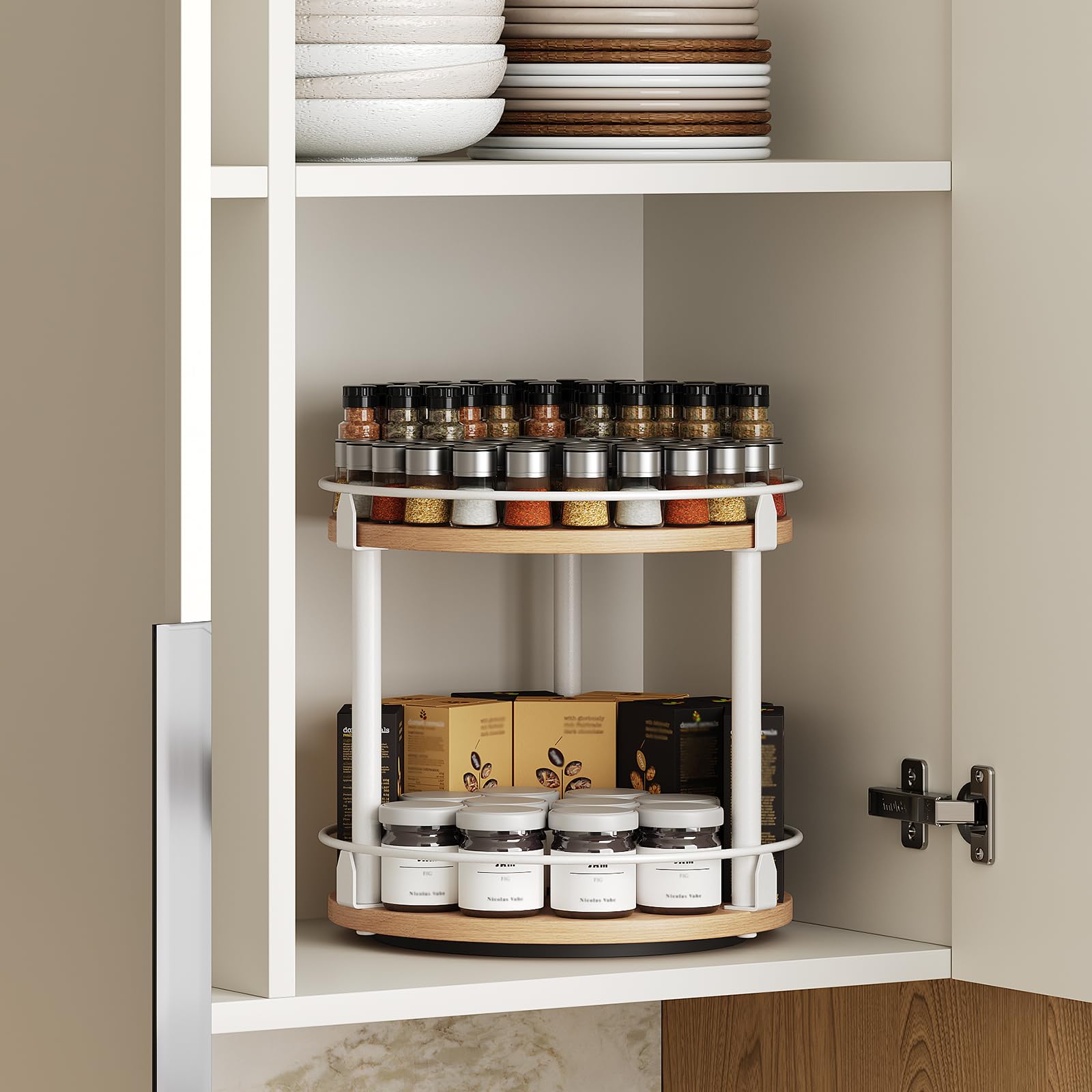 YATINEY Rotating Spice Rack, 2-Tier Storage Rack, Circle Spice Rack, Industrial Turntable Spice Holder - Image 2