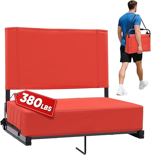 Asientos de estadio con soporte de respaldo - Asiento de grada portátil acolchado con asa y correa para el hombro - Silla de grada de 46.7 cm de