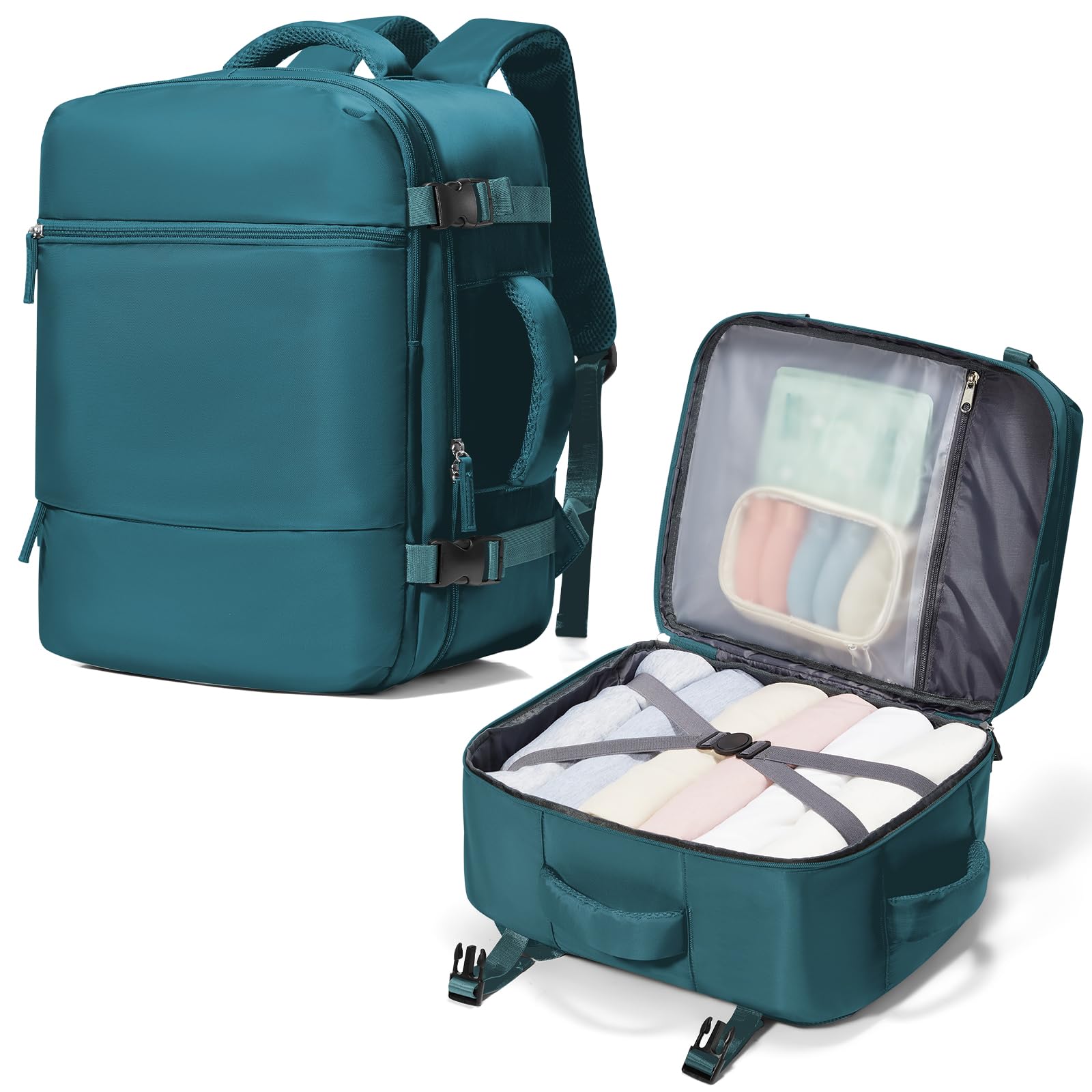 suradar Mochila Viaje Cabina Avion 40x30x20 para Ryanair, Wizz, Vueling Bolsa Viaje 40x30x20 Equipaje de Mano Mochila Portatil 15,6 Pulgadas Mochilas para Trabajo Colegio Hombre Mujer Azul Pavo Real