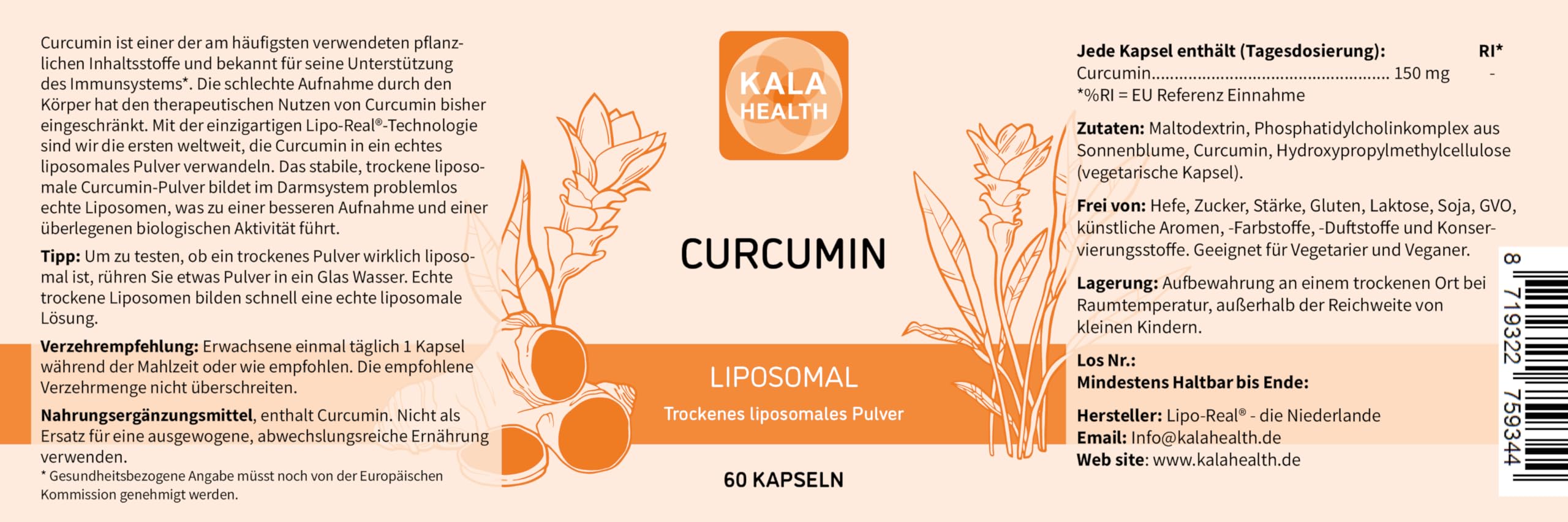 Kala Health Liposomal Kurkuma Kapseln für eine optimale Curcumin-Aufnahme- hochdosiertes Curcumin (Kurkumin) (60)