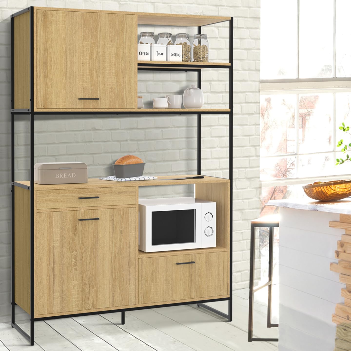 IDMarket - Aparador de cocina 120 cm DETROIT mueble 3 puertas + 1 cajón diseño industrial
