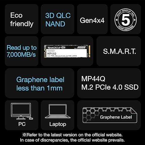 Miniatura 4 de TEAMGROUP TM8FFD004T0C101 - Unidad de estado sólido SSD interno MP44Q de 4 TB, caché SLC, Gen 4x4, M.2 2280, PCIe 4.0, NVMe, laptop, computadora,