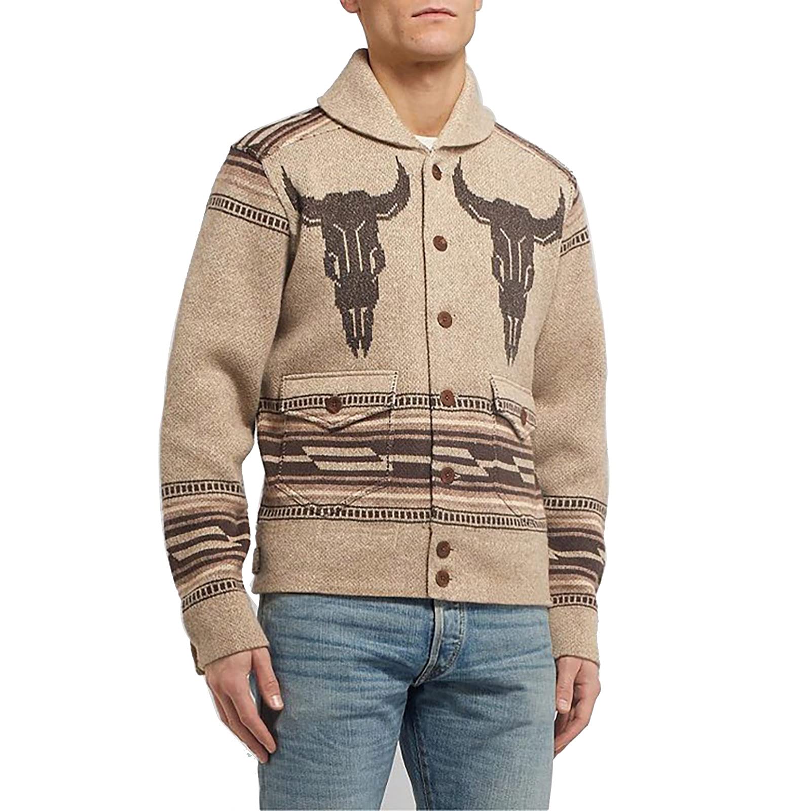 Suéter de punto para hombre, mezcla de lana de cachemira, botones de solapa, botón completo, cárdigan de punto de manga larga, suéter de punto con solapa, chaqueta de punto, abrigo de otoño, L