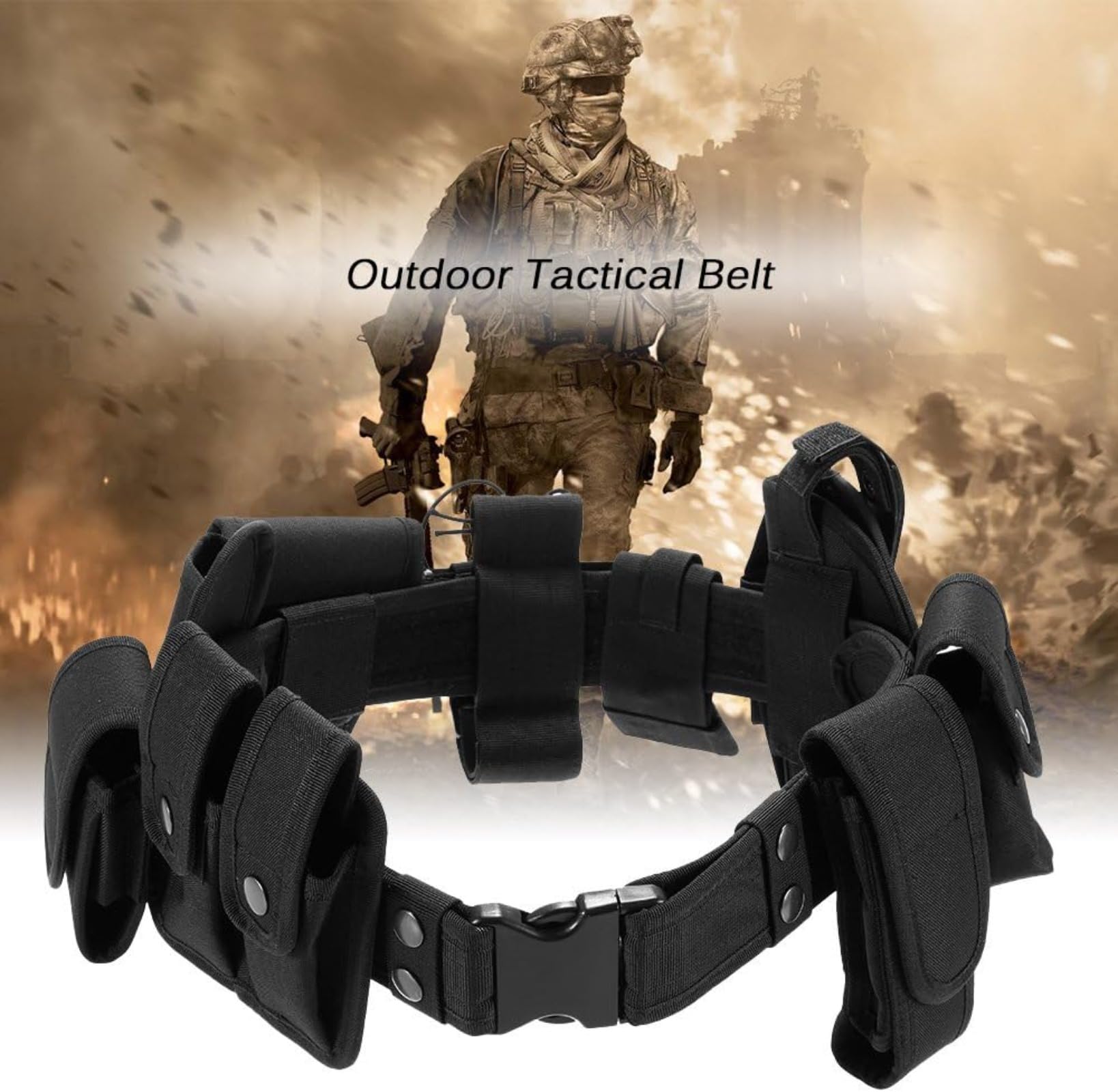 Cintura Poliziotta, Cinturone Tattico Militare, 10 in 1 Cintura Tattica Multifunzionale Marsupio per Esterni, Cintura Tattica Regolabile e Rimovibile, Accessori Cinturone Polizia