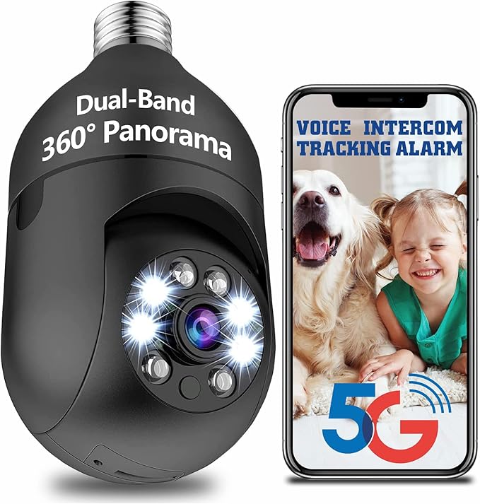 Light Bulb Security Camera 5ghz/2.4ghz Wifi,360°Mobile