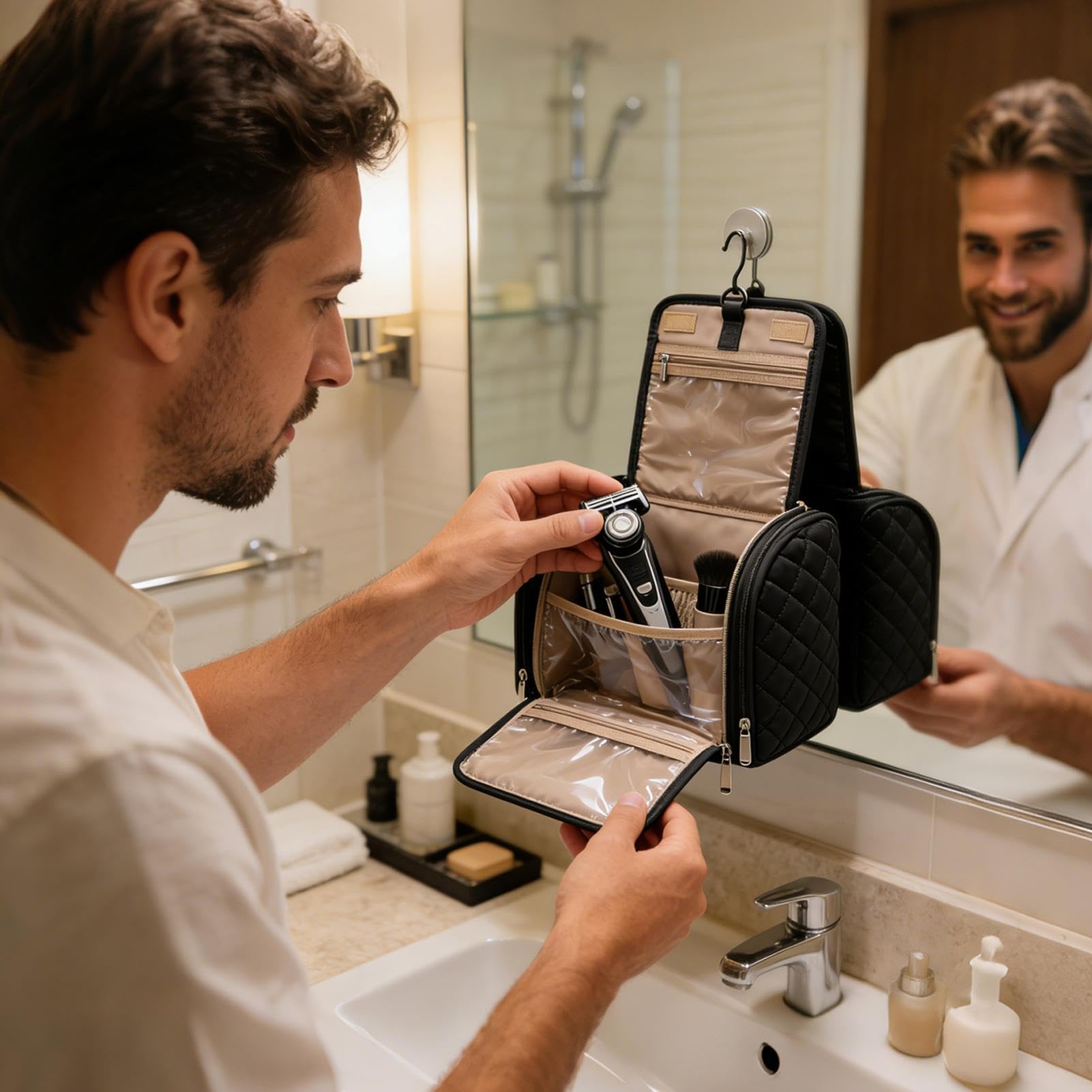 Trucco da Viaggio - Zuppa di stoccaggio articoli da toeletta dése Trucco, design portatile, organizer per cosmetici | Custodia da viaggio per affari Hotel Bagno Palestra Doccia AV, nero, Consulte la