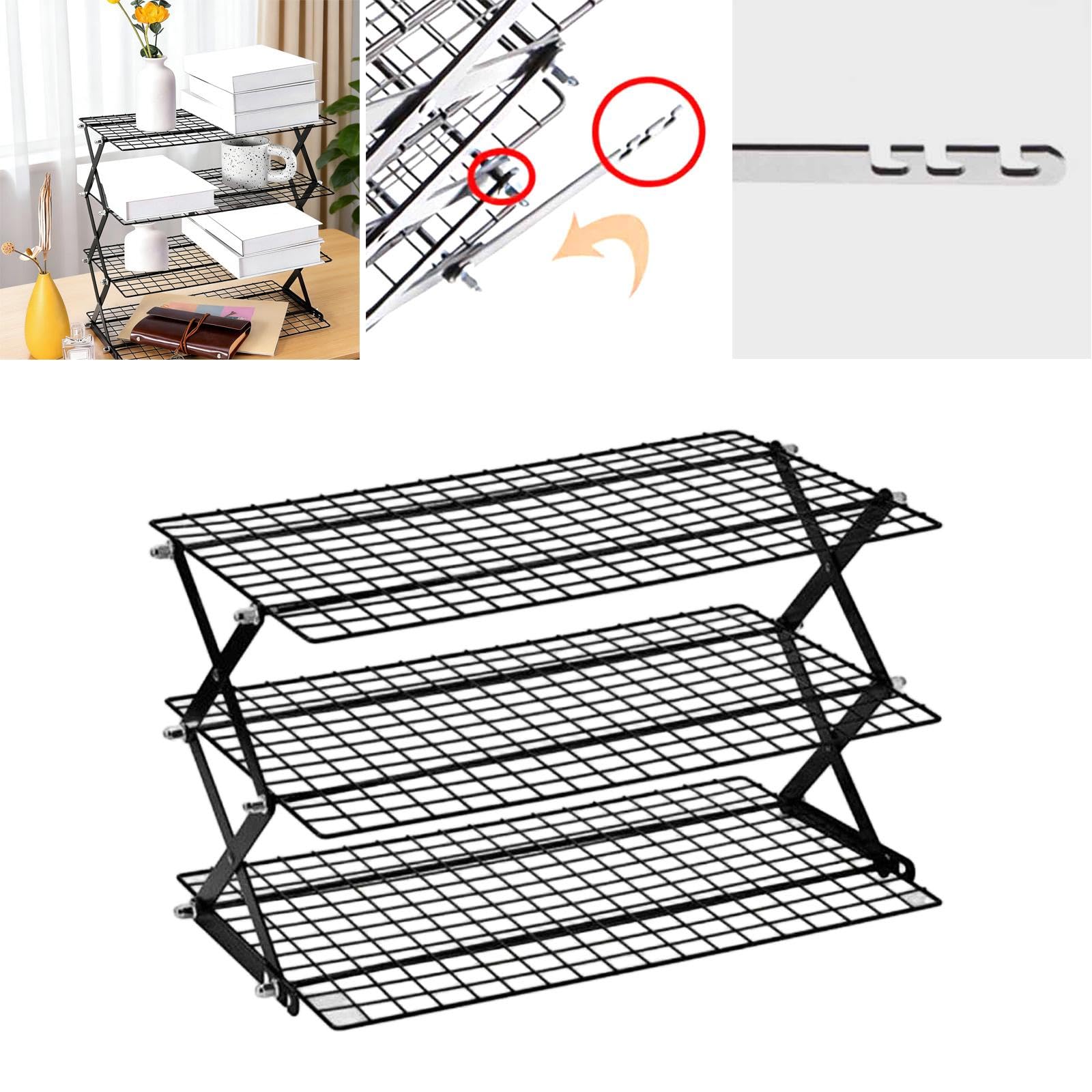 KESOTO Rejilla para Enfriar Alimentos, Rejilla para Hornear, Rejilla Plegable para Asar, para Acampar, 3 Niveles, Individual