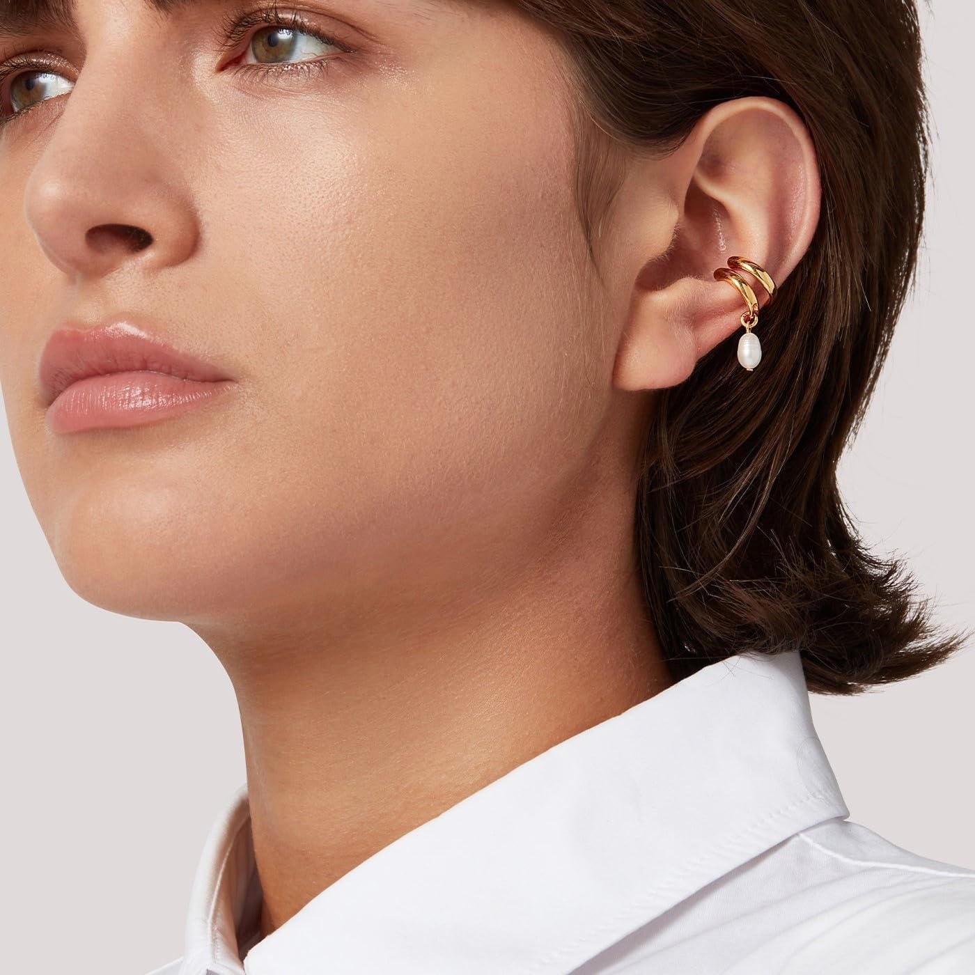 Tewiky Gold Ear Cuff Earrings for Women Non Piercing, 14K Gold Plated Ear Cuffs Non Piercing, Clip-On Cartilage Earring, Fake Earrings For Women, Set C of 3 Ear Cuffs, Pearl Ear Cuff Set - Image 4