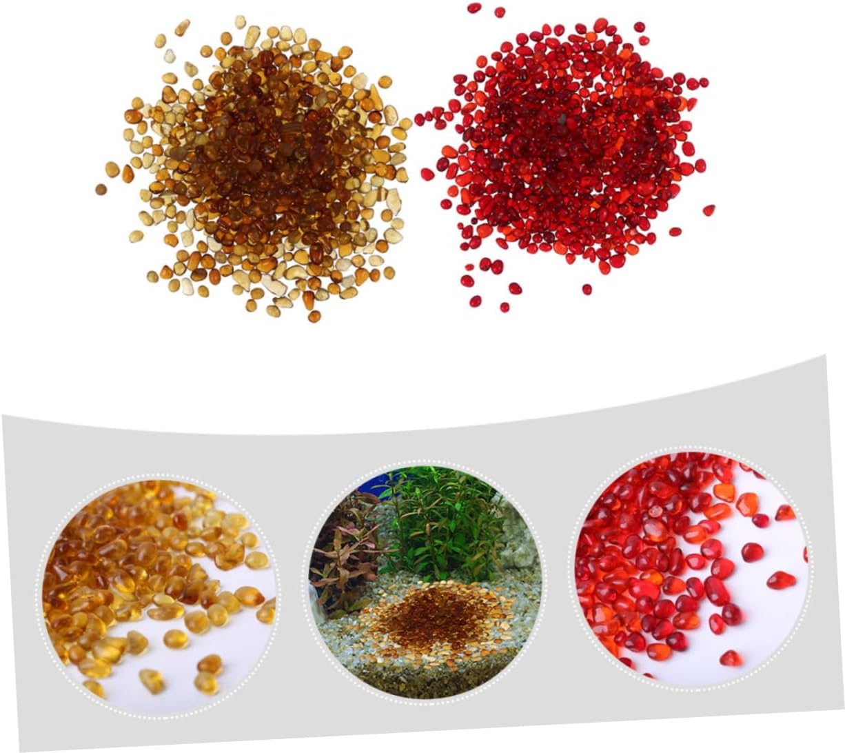 Fish Tank Gravel and Colored Glass Pebbles 500g Set (China Red 250g + Amber 250g) Natural Non-Fading Aquarium Substrate for Terrarium Landscaping and Aquatic Plant Decoration