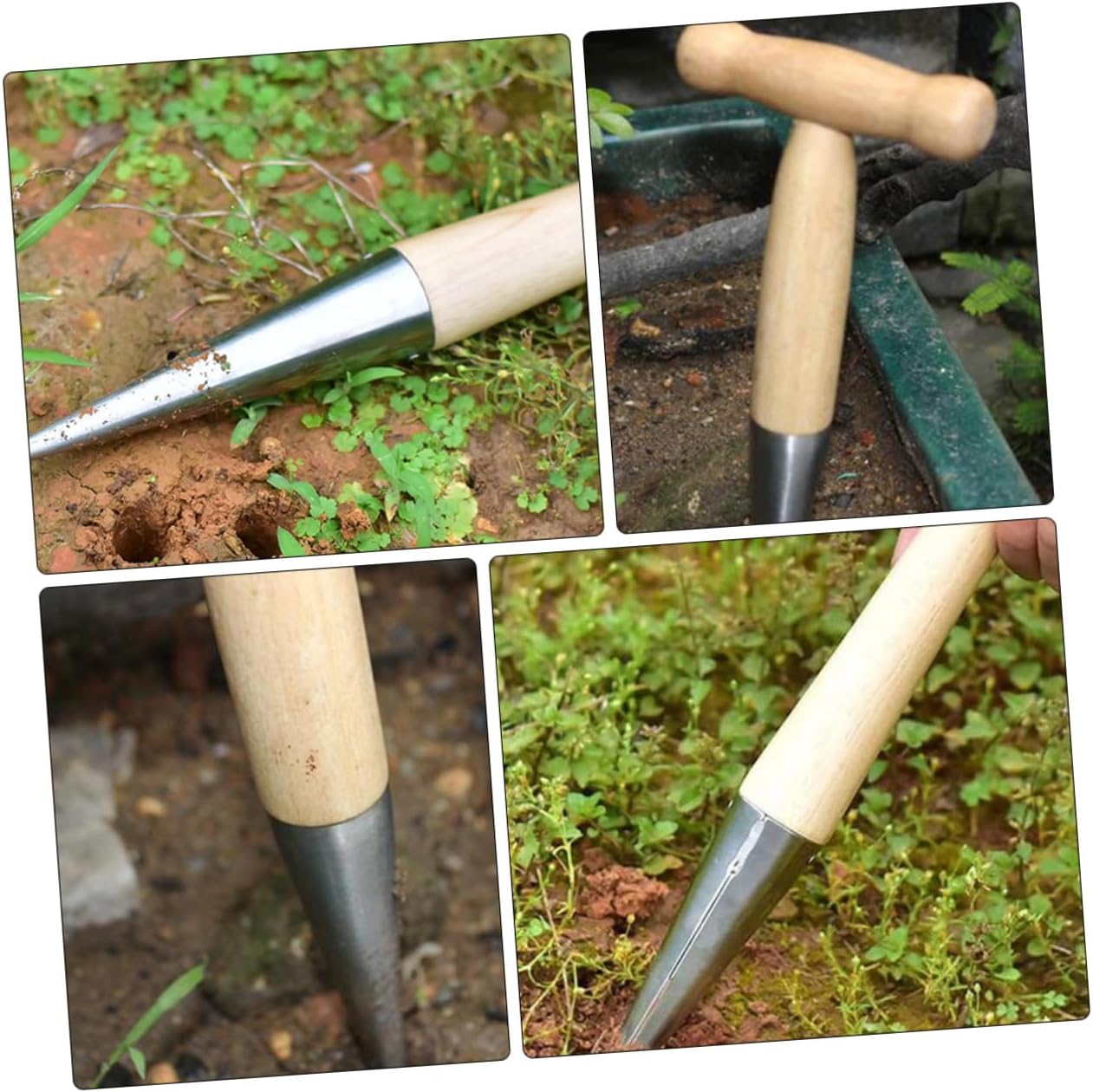 ORFOFE Stainless Held Bulb Planter Tool with Wooden Handle for Easy Planting and Cultivation Durable Gardening Dibber for Small Bulbs for Gardeners and Planting Enthusiasts