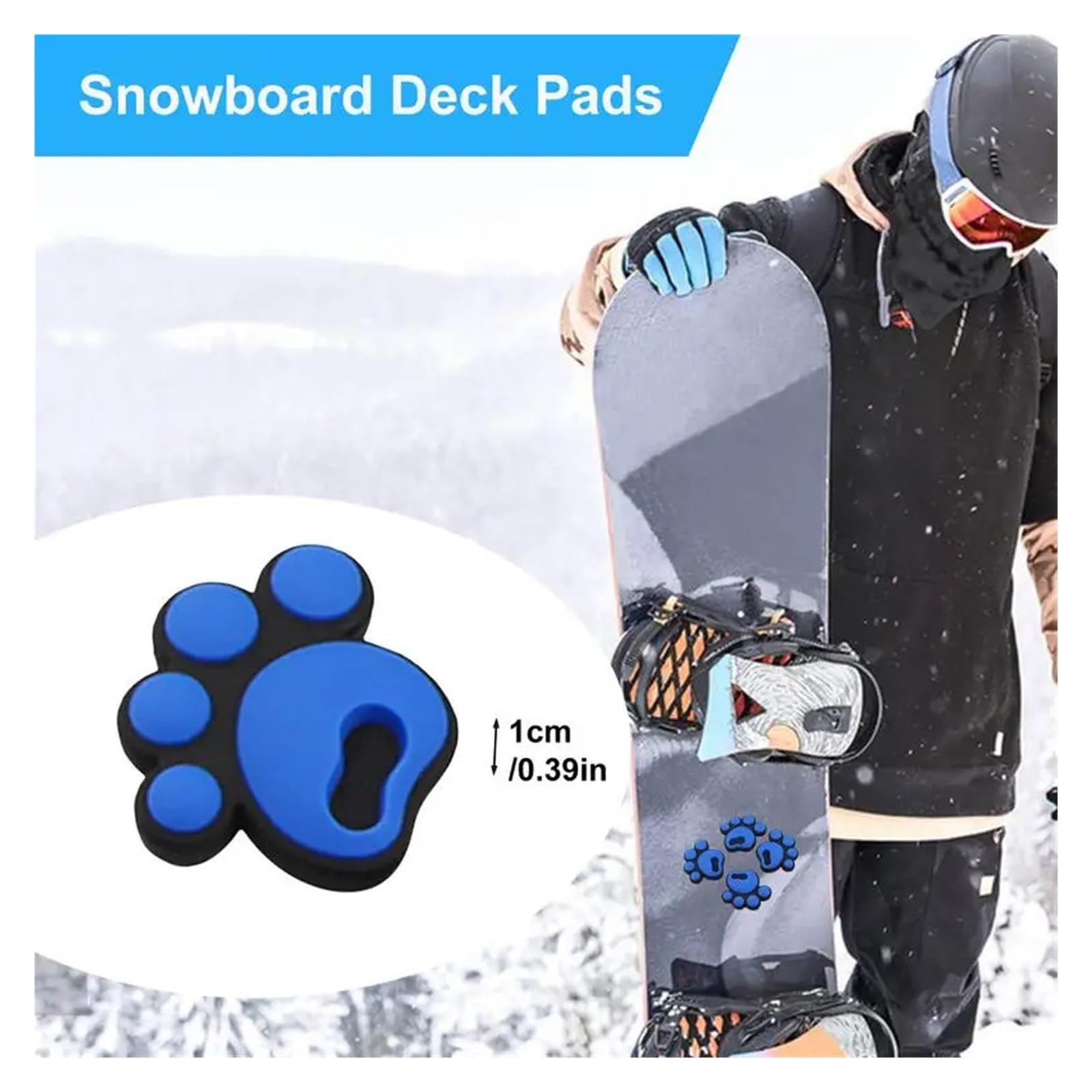 Coussinets pour Planche à Neige Lot de 4 Patins Snowboard en Caoutchouc Souple, Autocollants Forme d'empreinte, Tapis antidérapant for Accessoires Ski