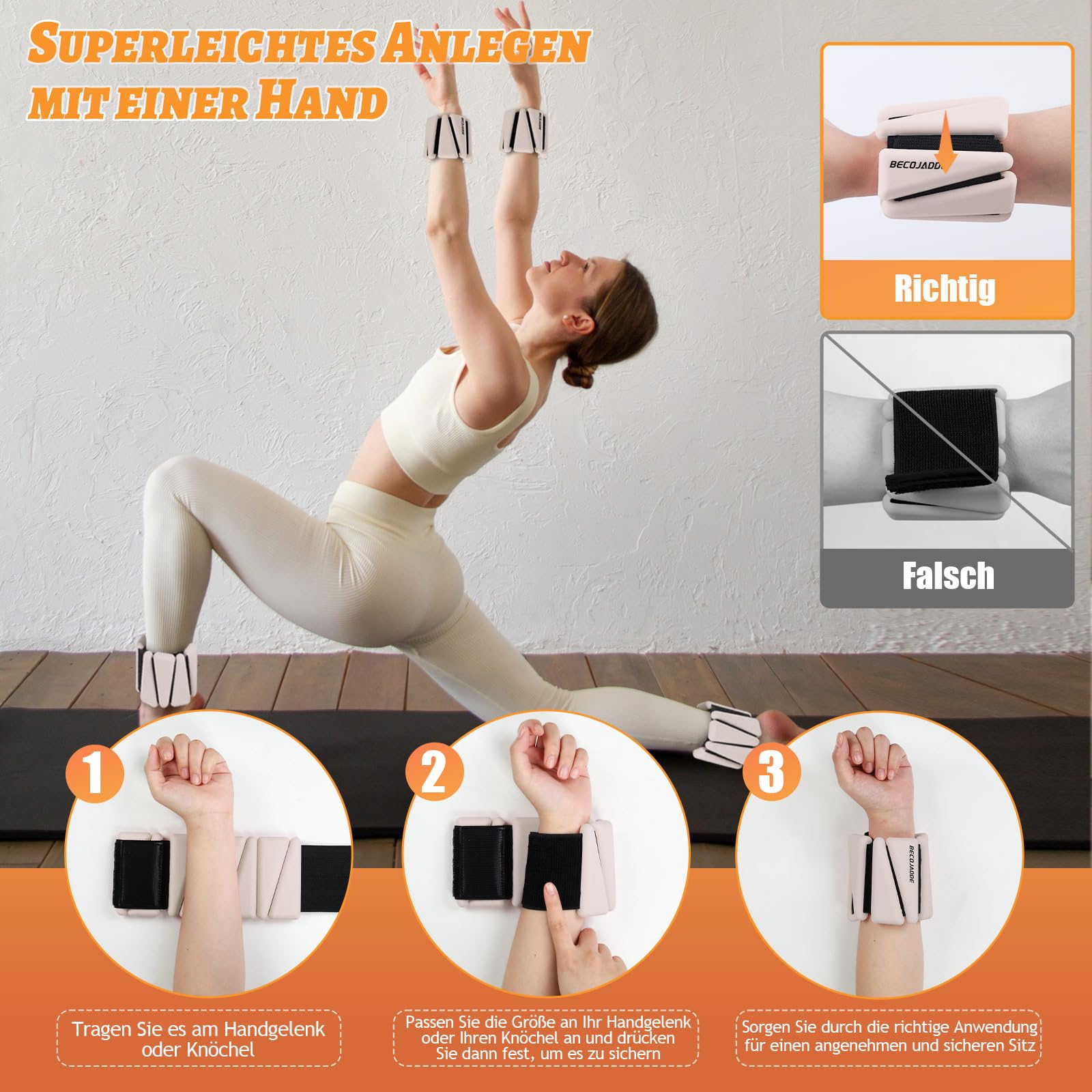 BECOJADDE Ankle Weights Set von 2 (Je 0.45kg / 0.9kg) für Frauen Männer Gewichtsmanschetten für Beine und Arme Adjustable Handgelenk Gewichte for Home Pilates Joggen Walking Workout Yoga