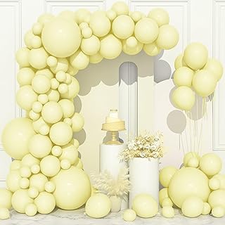 Globos Amarillos Pastel, 106 Piezas 5 10 12 18 Pulgadas Arco Guirnalda de Globos Látex Amarillo Claro Bebé Pastel con Cinta para Niñas Mujeres Fiesta de Cumpleaños Baby Shower Boda Aniversario Bautizo