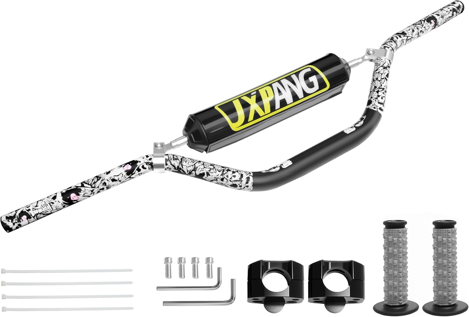 Universal 1 1/8" 28mm Dirt Bike Handlebars 6063 Aluminum,Upgraded Pit Bike Handlebar With Foam Pad & Anti-Slip Handlebar Grips & Riser Mount Clamp For Motocross Pit Dirt Bike ATV Quad (Style A-Black)