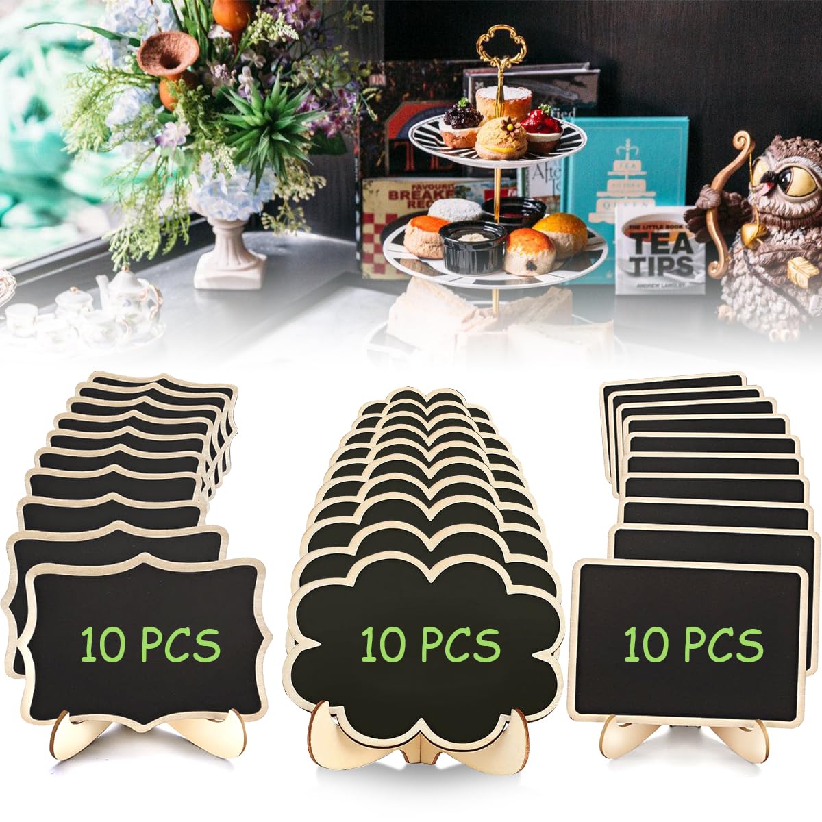 Mini Ardoise Tableau Noir Lot De 30, Panneau D'affichage Avec 3 Stylo Tableaux Noirs Sur Chevalets En Bois, Pour Buffet TABLES Mariage Petit Tableau Noir Boulangerie Signes Pour La Nourriture Fête