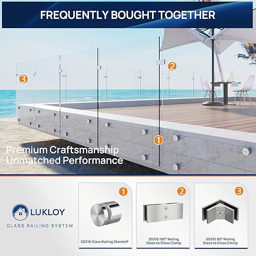 Miniatura 7 de LukLoy SS316 - Soporte para barandilla de vidrio resistente de 2 pulgadas de diámetro, pasador de vidrio para balcón, escalera, barandilla, vidrio