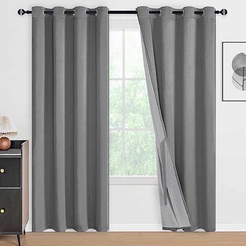 Miniatura 141 de DWCN Cortinas opacas 100% grises de 84 pulgadas de largo para dormitorio con forro negro, doble capa con aislamiento térmico, paneles de cortina
