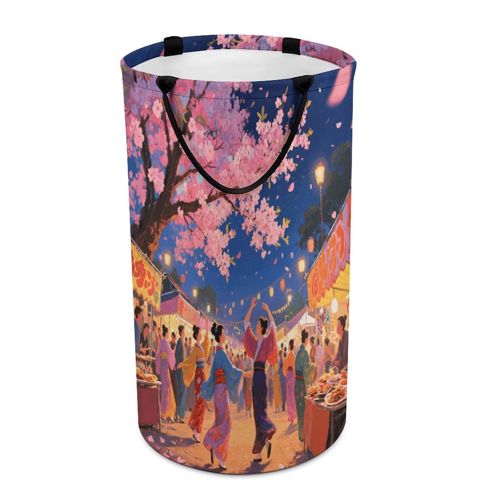 Asian Cherry Blossom Laundry Basket with Handles Large Collapsible Laundry Bag Freestanding Waterproof Clothes Hamper Decor Storage of Dirty Clothe for Family Bathroom 86L