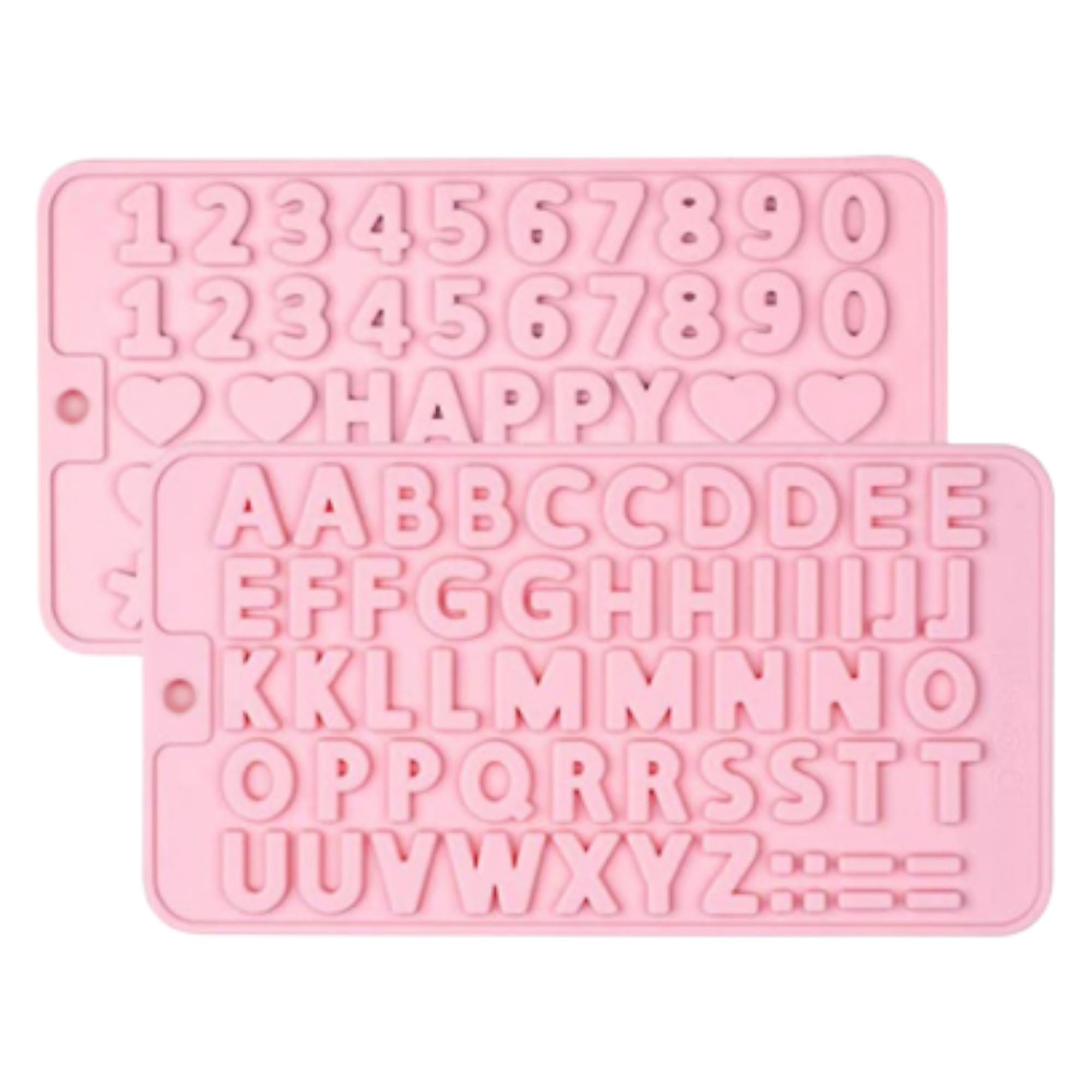 C&C Hexagon Brand 2-Piece Alphabet Letter Number Silicone Mould Set - Happy Birthday Symbols, Heart Shapes, and More - Ideal for Chocolate, Letters, Numbers, and DIY Cake Decoration