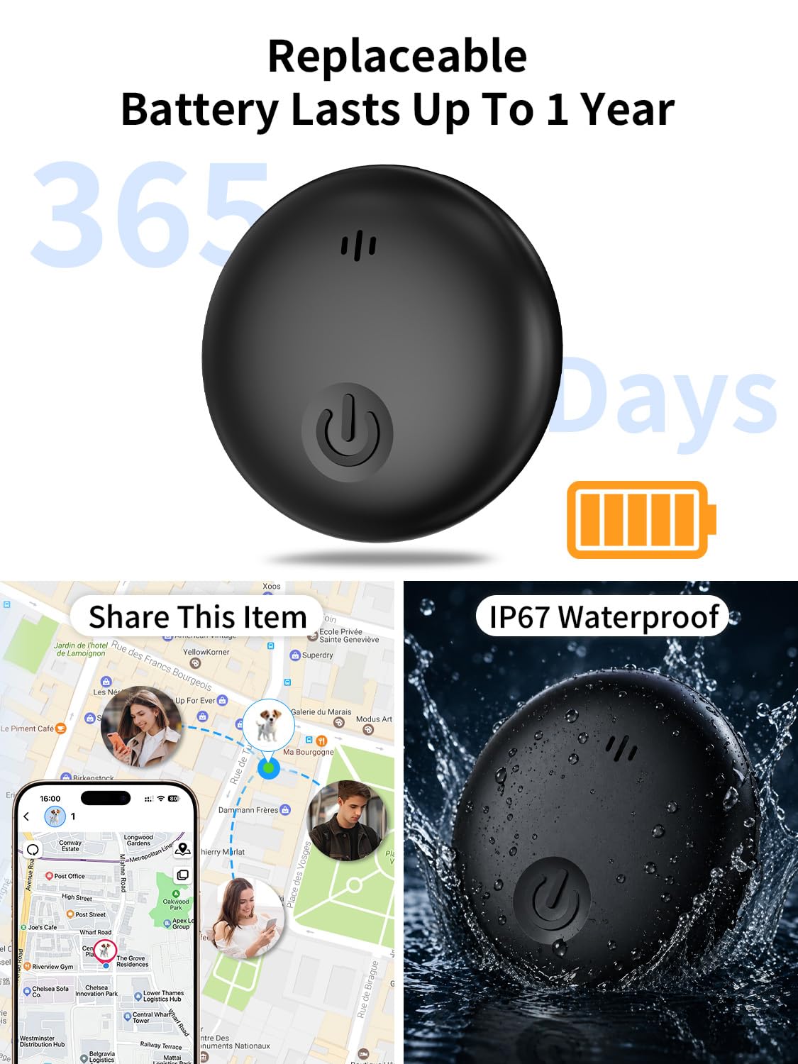GPS Tracker Auto, Magnetischer GPS Tracker Auto Ohne ABO Kompatibel mit iOS und Android, Globale Positionsverfolgung, IP67 Wasserdicht, 365 Tage Akkulaufzeit, 7-Tägige Fahrzeugspur-Wiedergabe