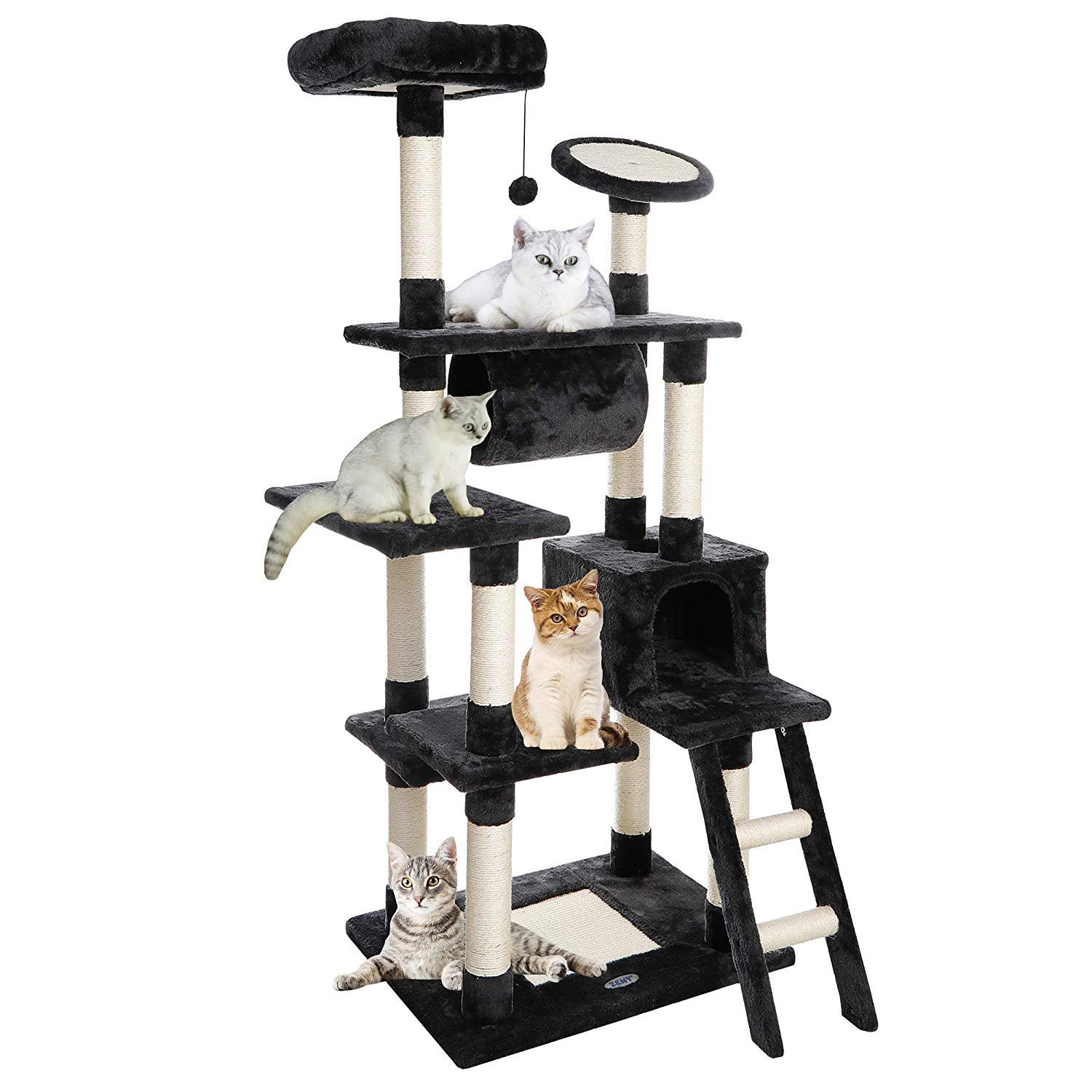 ZENY 61'' Cat Tree with Sisal Scratching Posts Perches Houses and Tunnel, Cat Tower Furniture Kitty Activity Center Kitten Play House