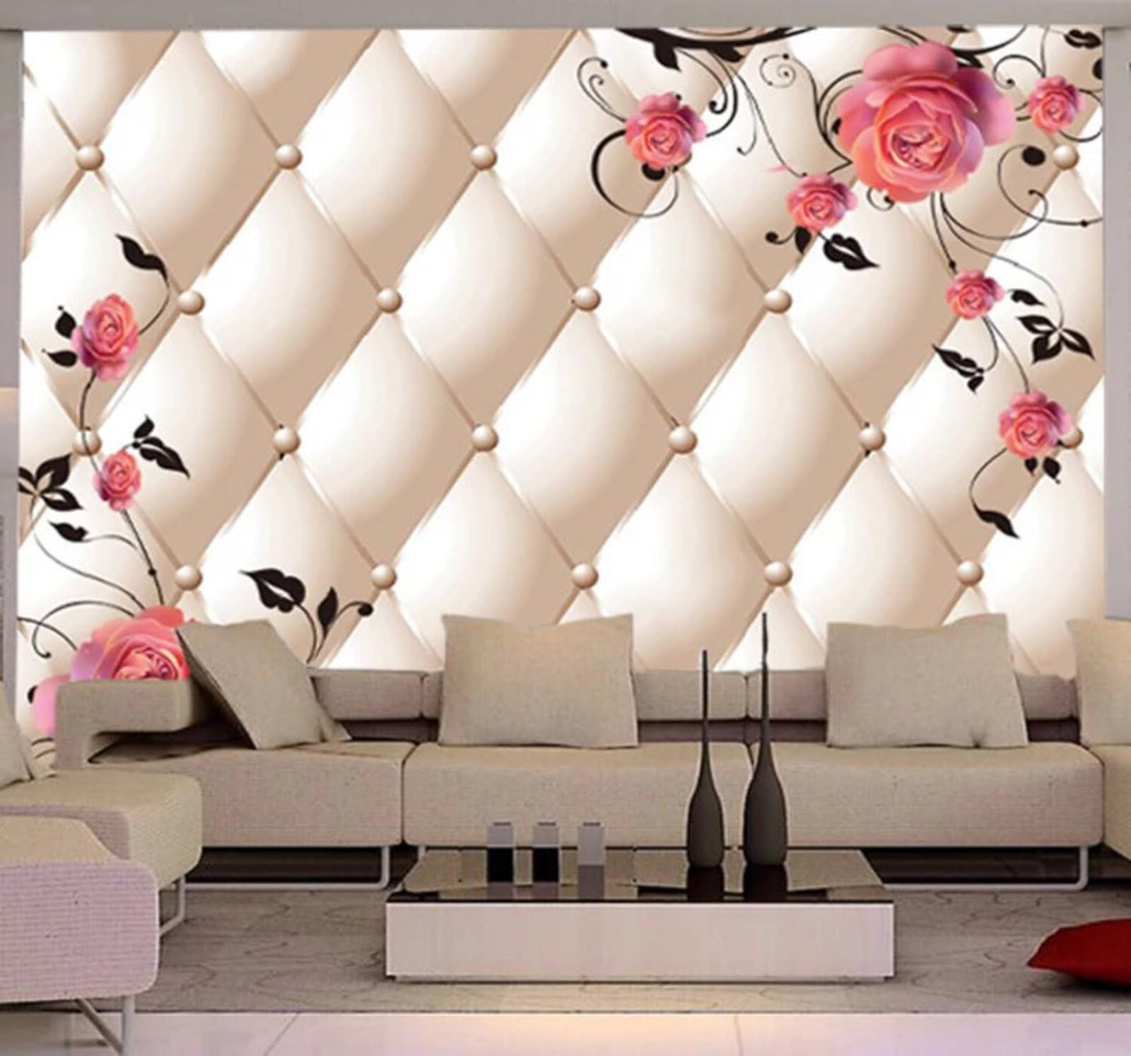 Wallpaper-3D-Xlm 250Cm×170Cm(B×H) Three Dimensional Upholstered Beautiful Pink Roses 3D Wallpaper Easy Install Feature Office Living Room Sofa Bedroom Tv Background Wall Decoration-250Cm×170Cm