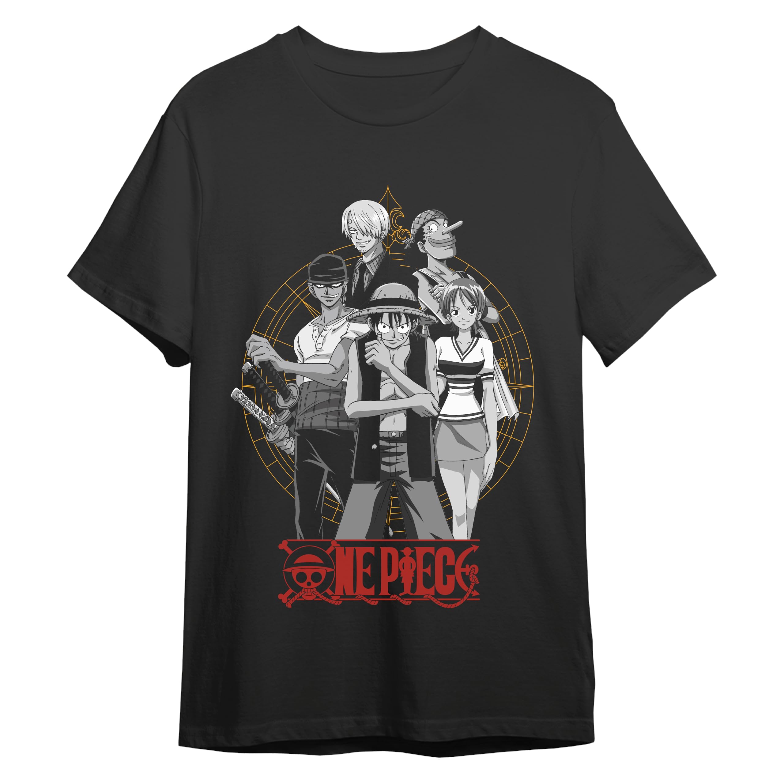 Comic Studio One Piece T-shirt, officieel gelicentieerd artikel, Monkey D. Luffy, Zoro, Sanjo, Nami & Usopp, uniseks, zwart, XXL, Zwart, XXL