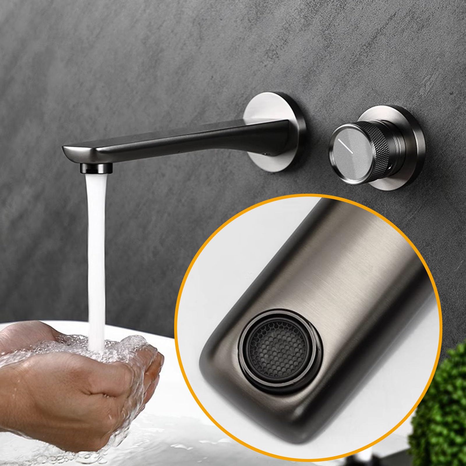 Grifo Baño Empotrado Monomando Grifo de Lavabo de Laton agua Fria y agua Caliente Pistola Gris