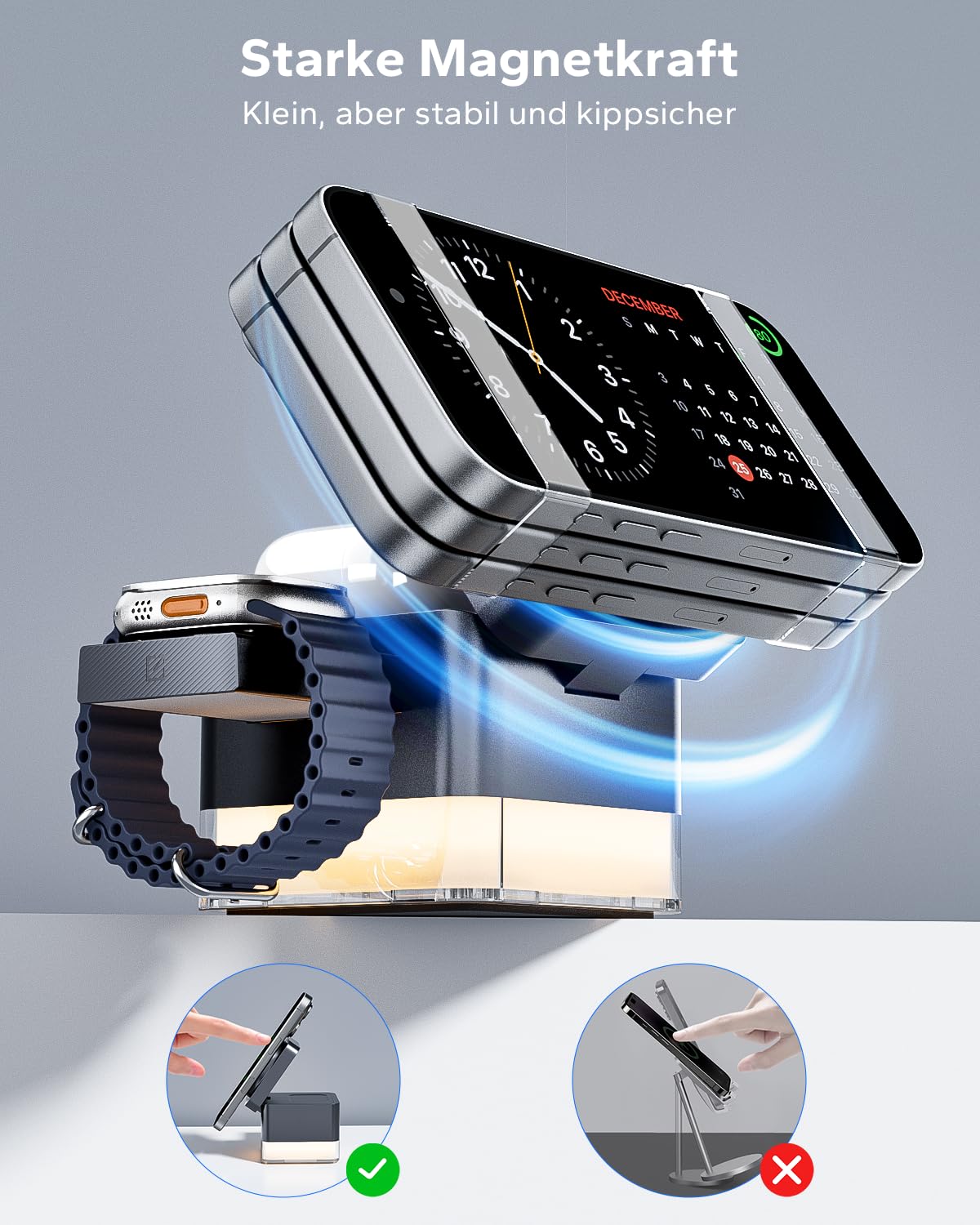 Estación de carga KPON para Apple Watch y iPhone con MagSafe, estación de carga inductiva 3 en 1 Cubo con cargador MagSafe, compatible con iPhone 17, 16, 15, 14, 13, 12 Air/Pro Max, para Apple Wat