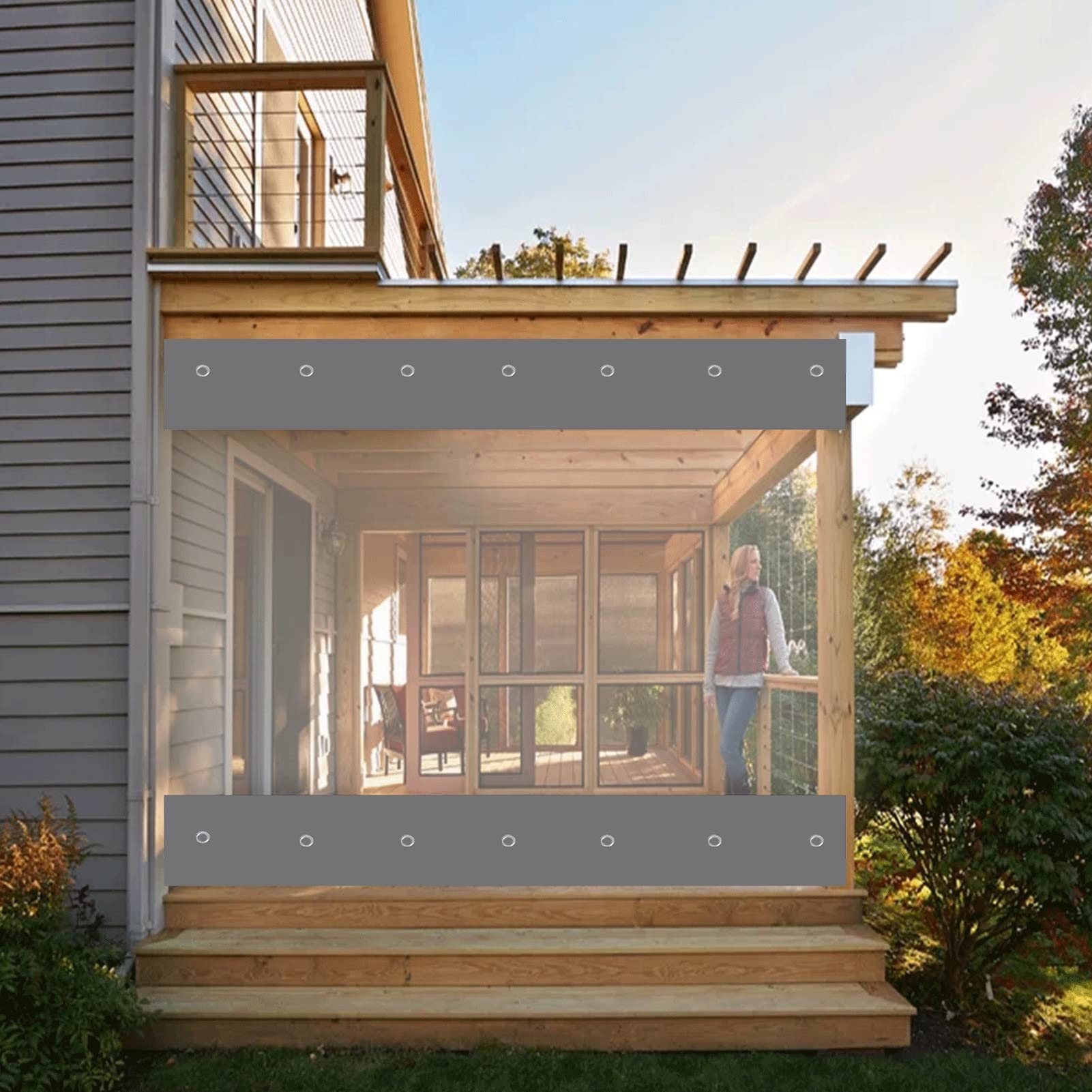 Pared lateral impermeable de PVC para exteriores, resistente a la intemperie con ojales para Pera Veranda Pavil Garden - TransParent 1,8 x 1,8 m Patio Sn
