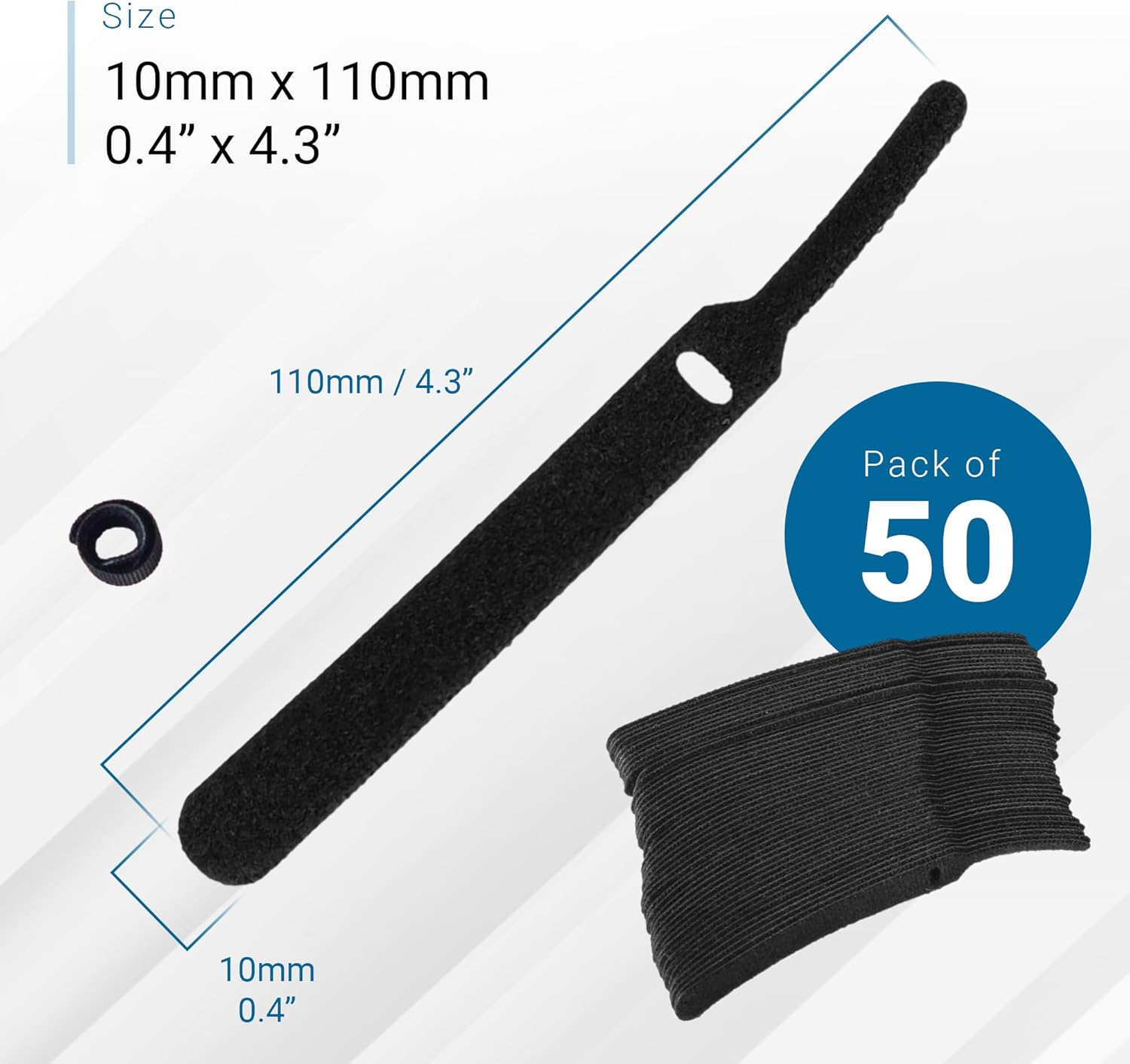 Reusable Cable Straps Wire Ties Self Fastening Hook and Loop, Pack of 50 Adjustable Cord Fastener Cable Organizer, 11 CM (Black)