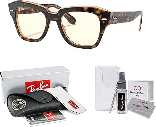 Vista 2 de Ray-Ban State Street RB2186 - Lentes de sol cuadrados para hombre y mujer + paquete con kit de gafas de diseñador iWear